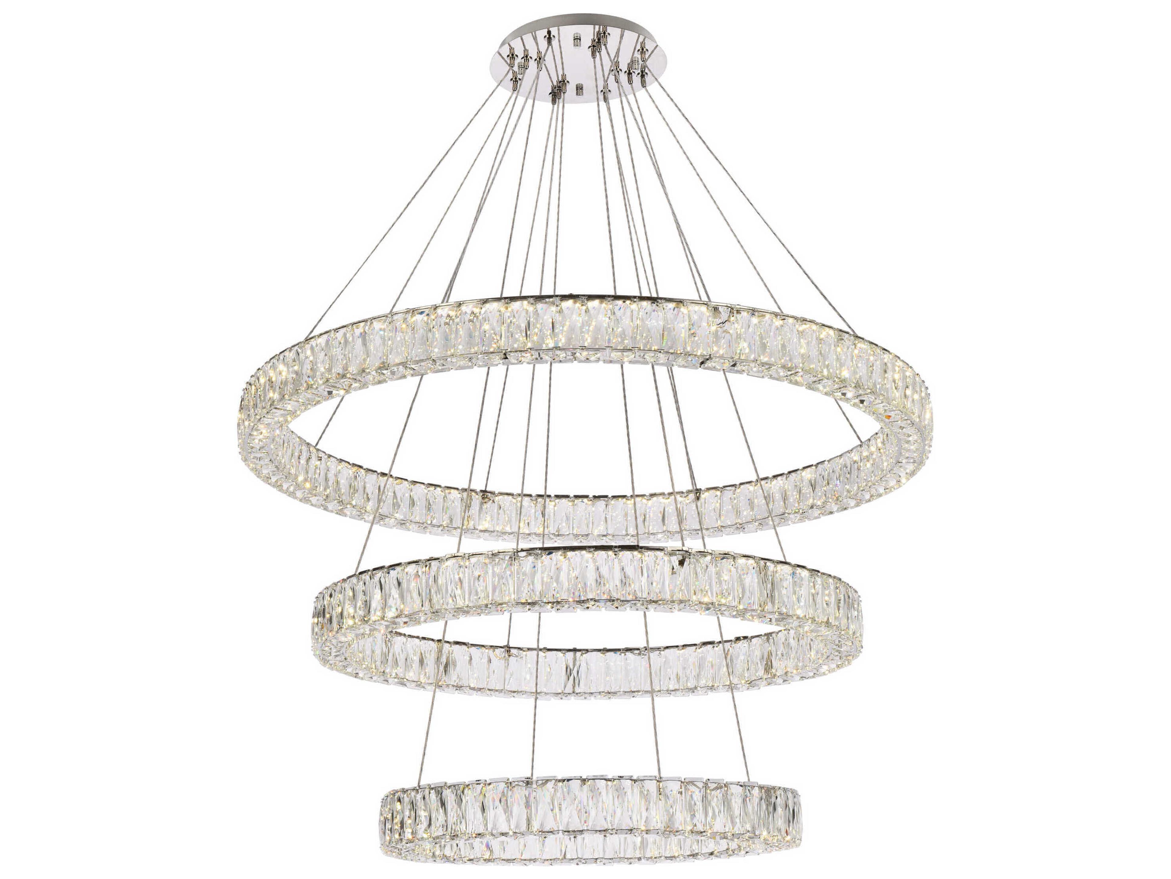 Elegant Lighting Monroe 3-Light Chrome Crystal LED Drum Tiered Chandelier