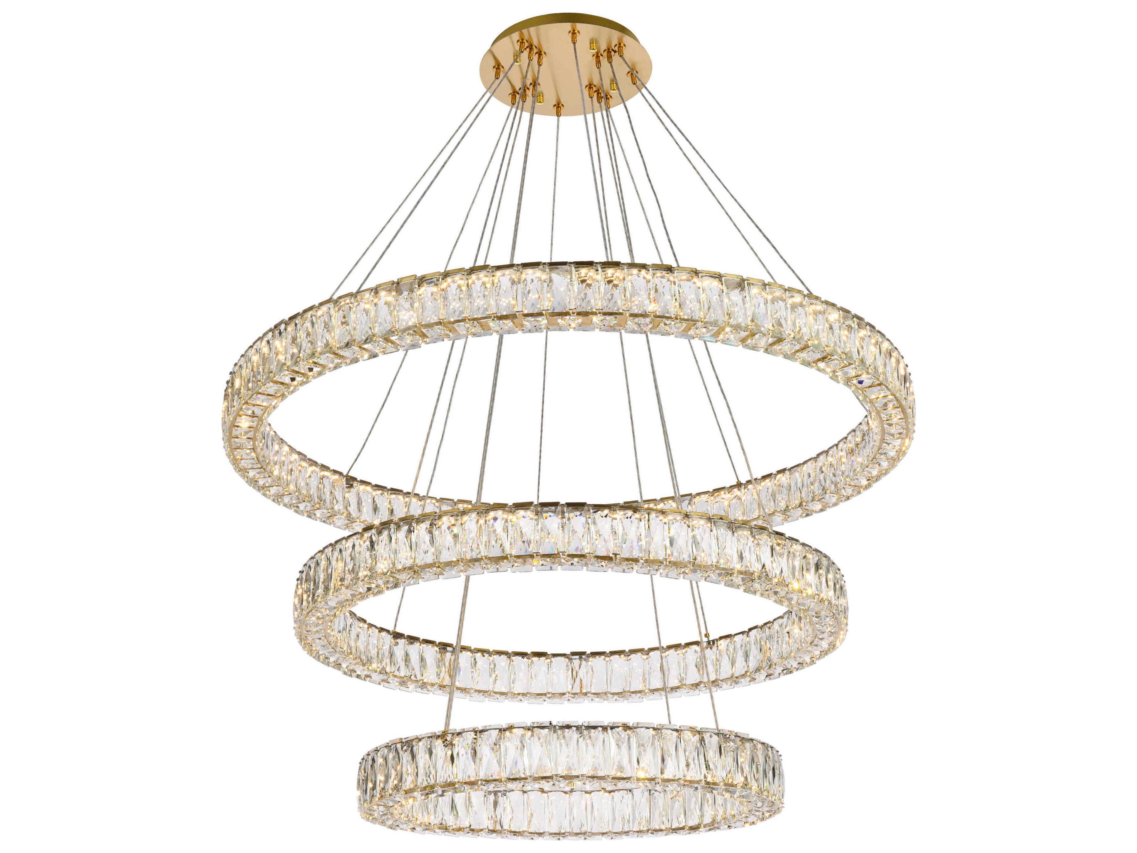 Elegant Lighting Monroe 3-Light Gold Crystal LED Drum Tiered Chandelier