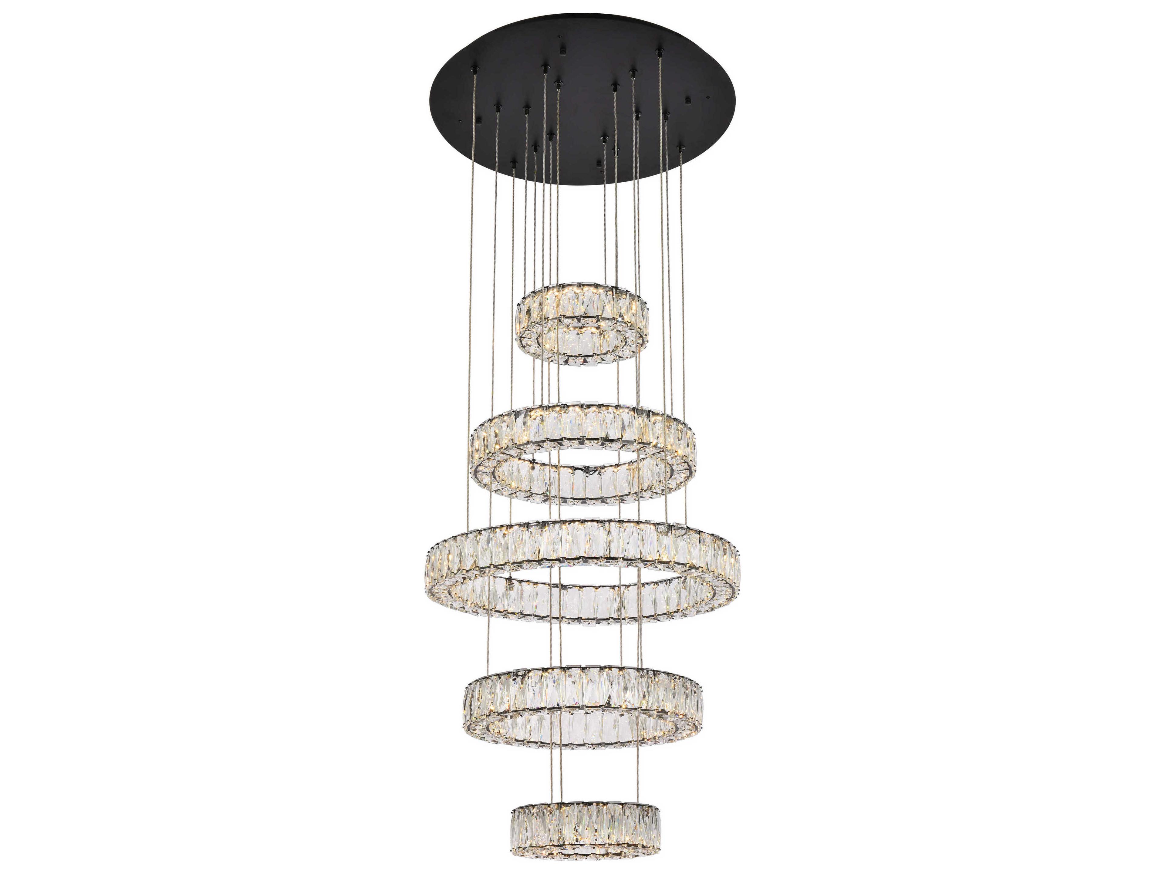 Elegant Lighting Monroe 5-Light Black Crystal LED Drum Tiered Chandelier