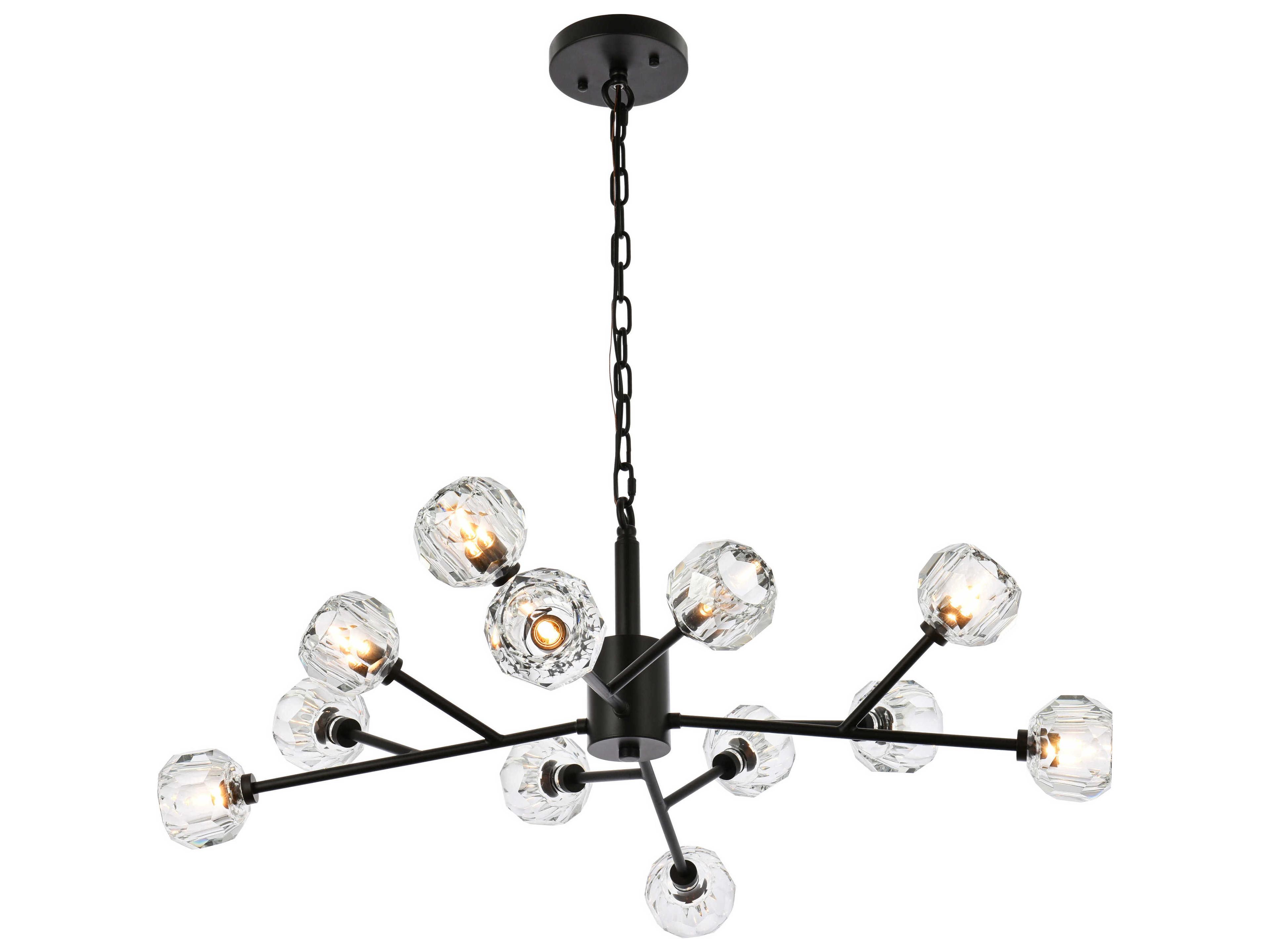 Elegant Lighting Graham 12-Light Black Crystal Geometric Pendant