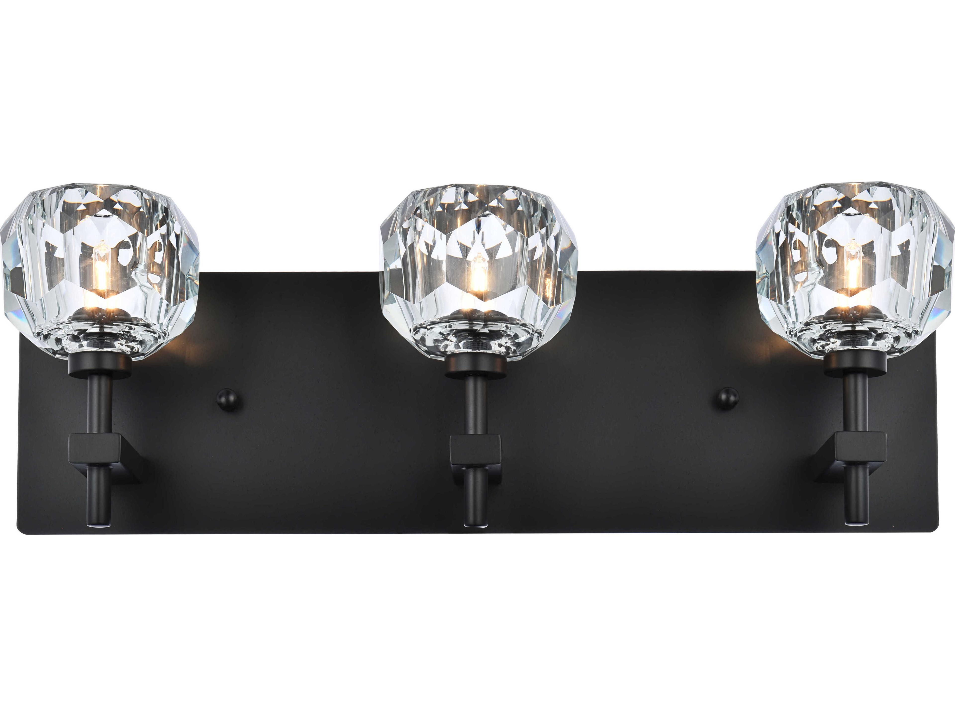 Elegant Lighting Graham 3-Light Black Crystal Vanity Light