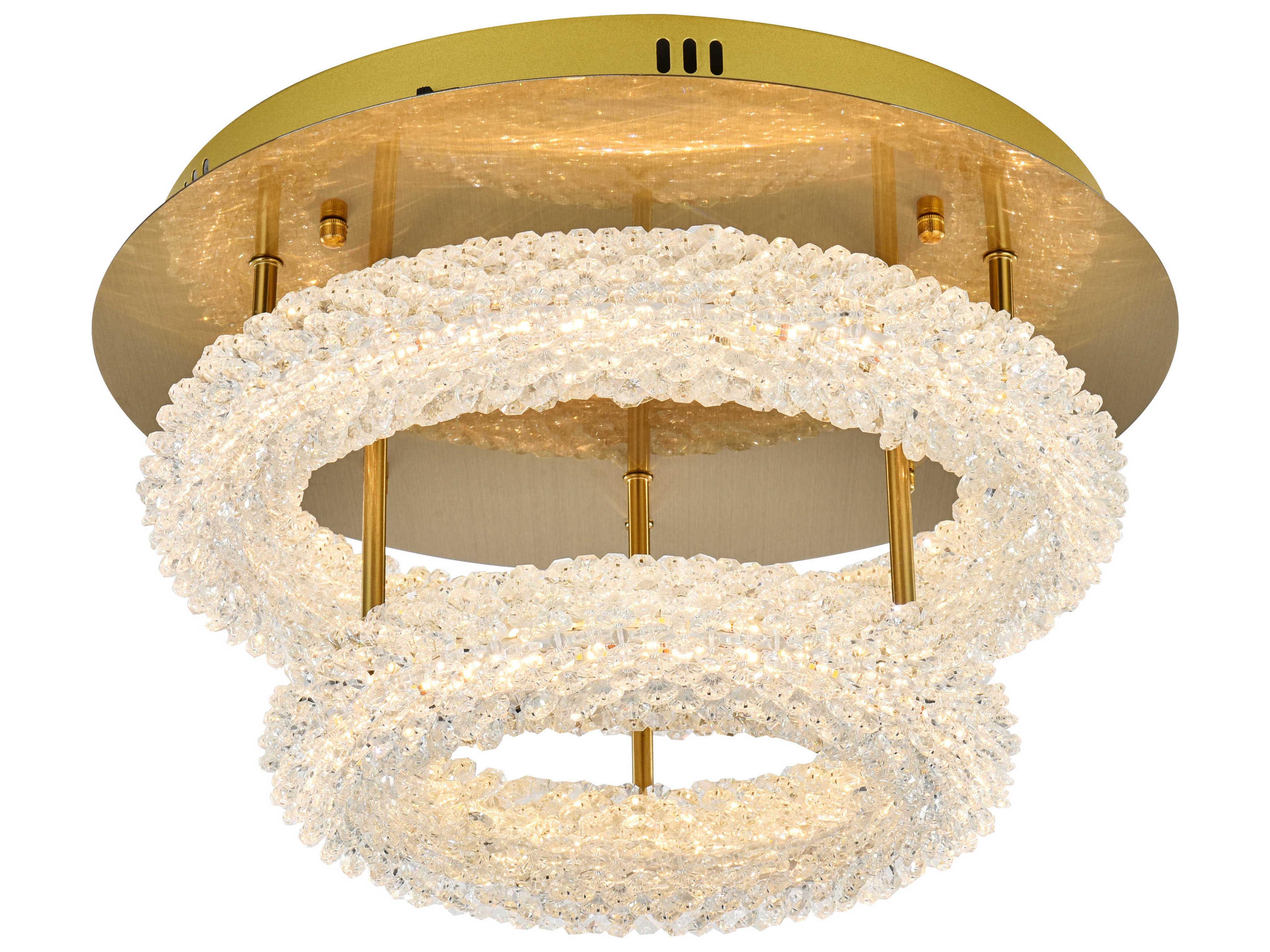 Elegant Lighting Bowen 2-Light Satin Gold Round Tiered Semi Flush Mount