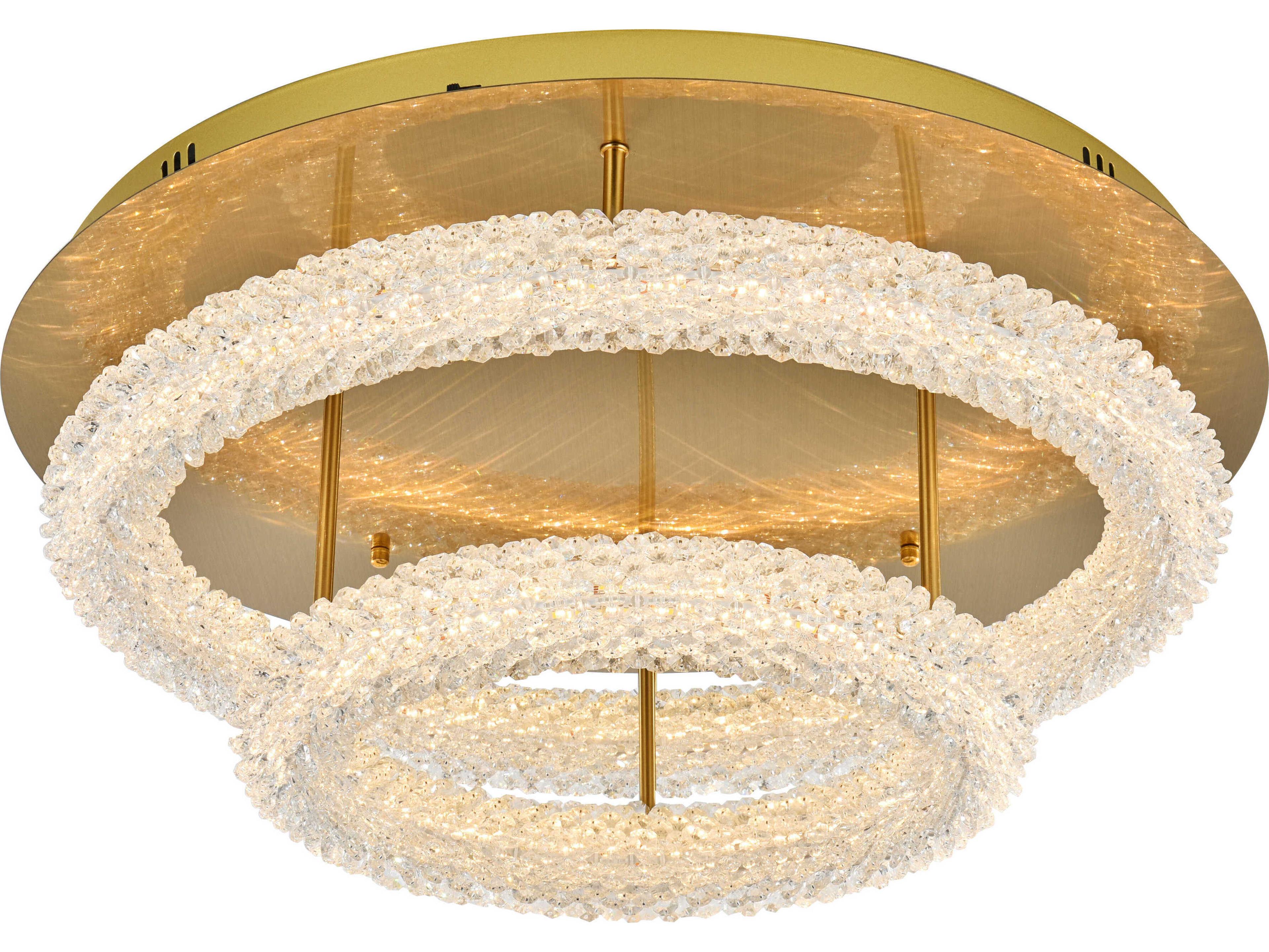 Elegant Lighting Bowen 2-Light Satin Gold Round Tiered Semi Flush Mount