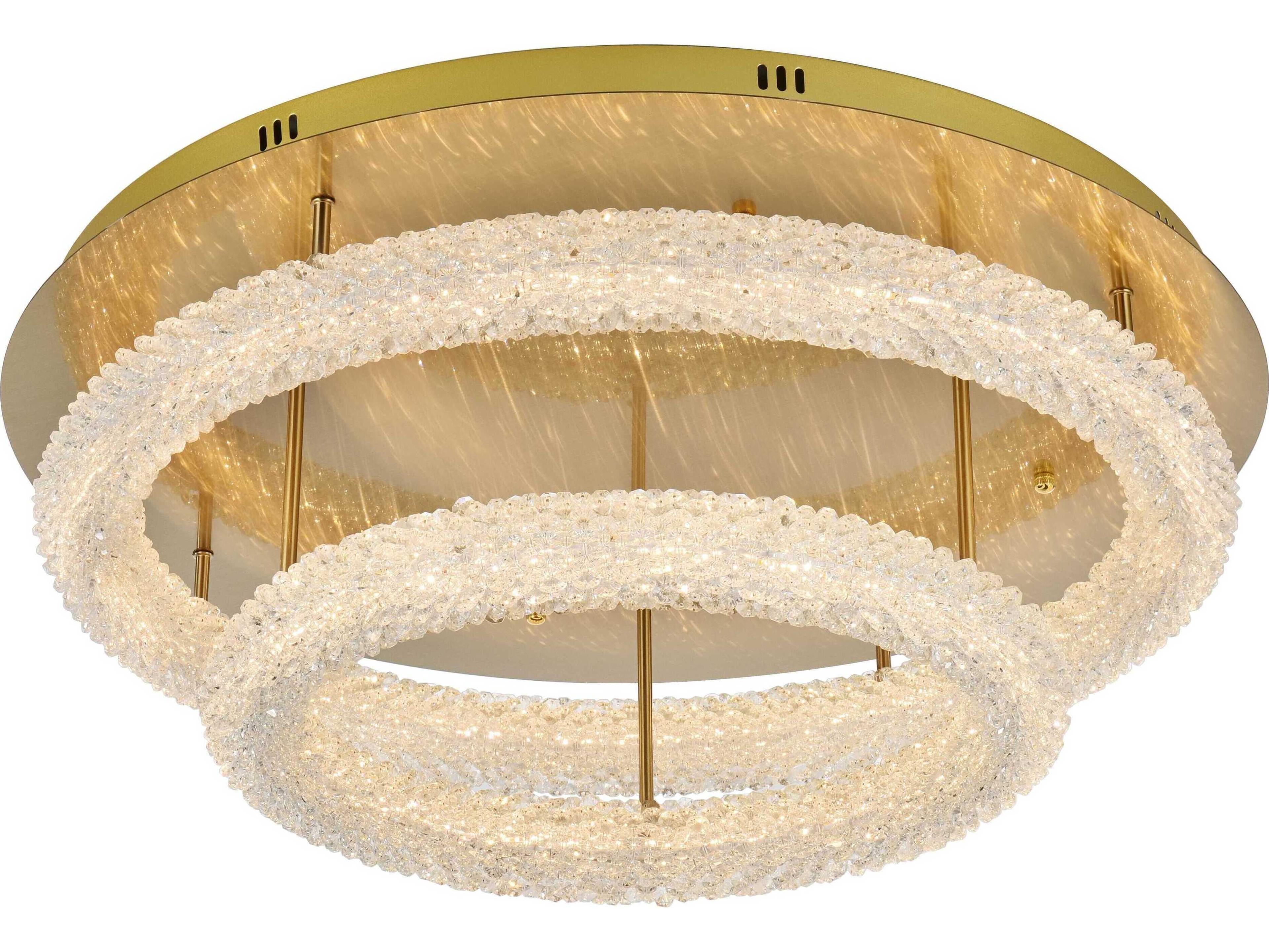 Elegant Lighting Bowen 2-Light Satin Gold Round Tiered Semi Flush Mount