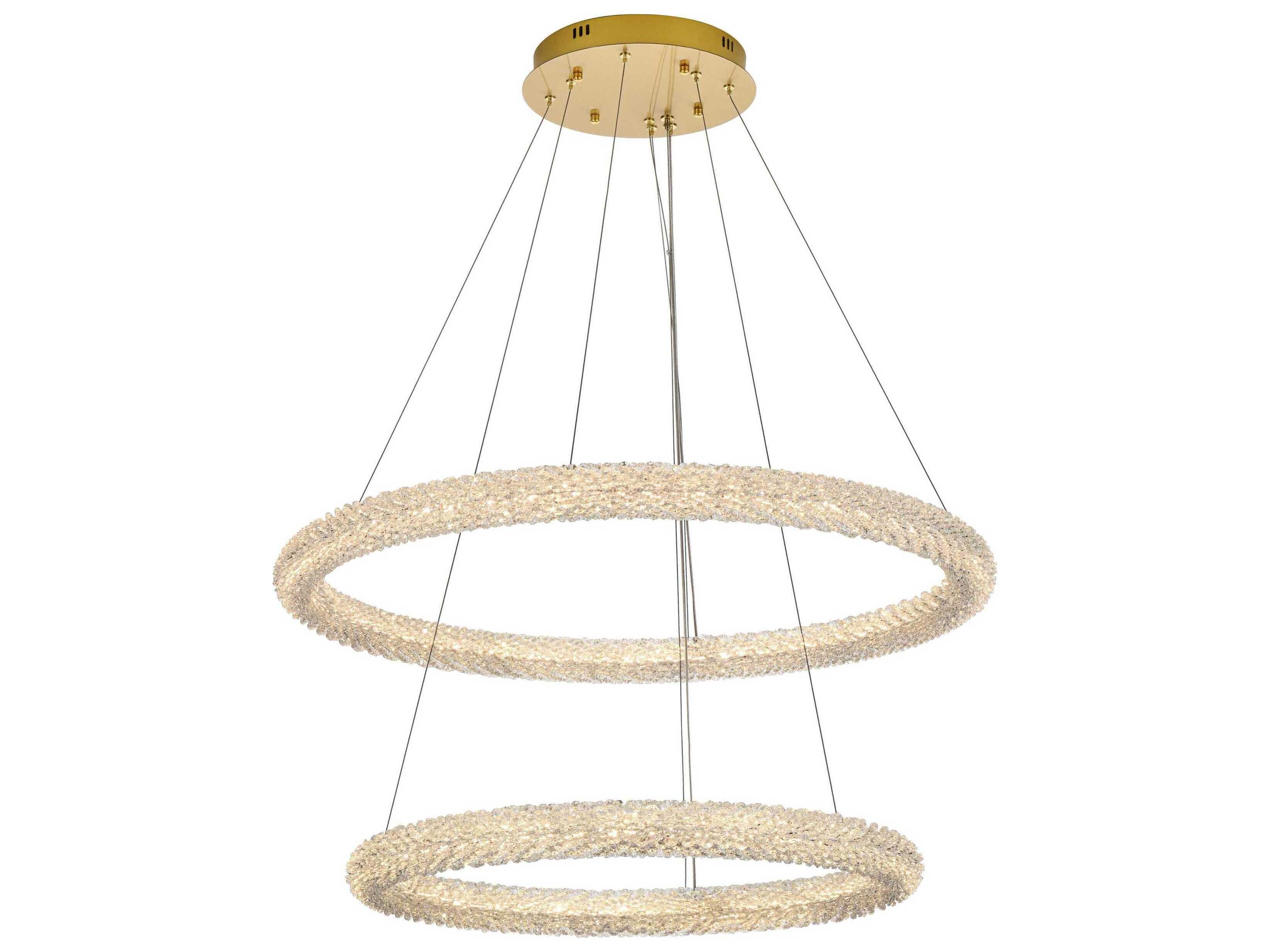 Elegant Lighting Bowen 2-Light Satin Gold Round Tiered Pendant