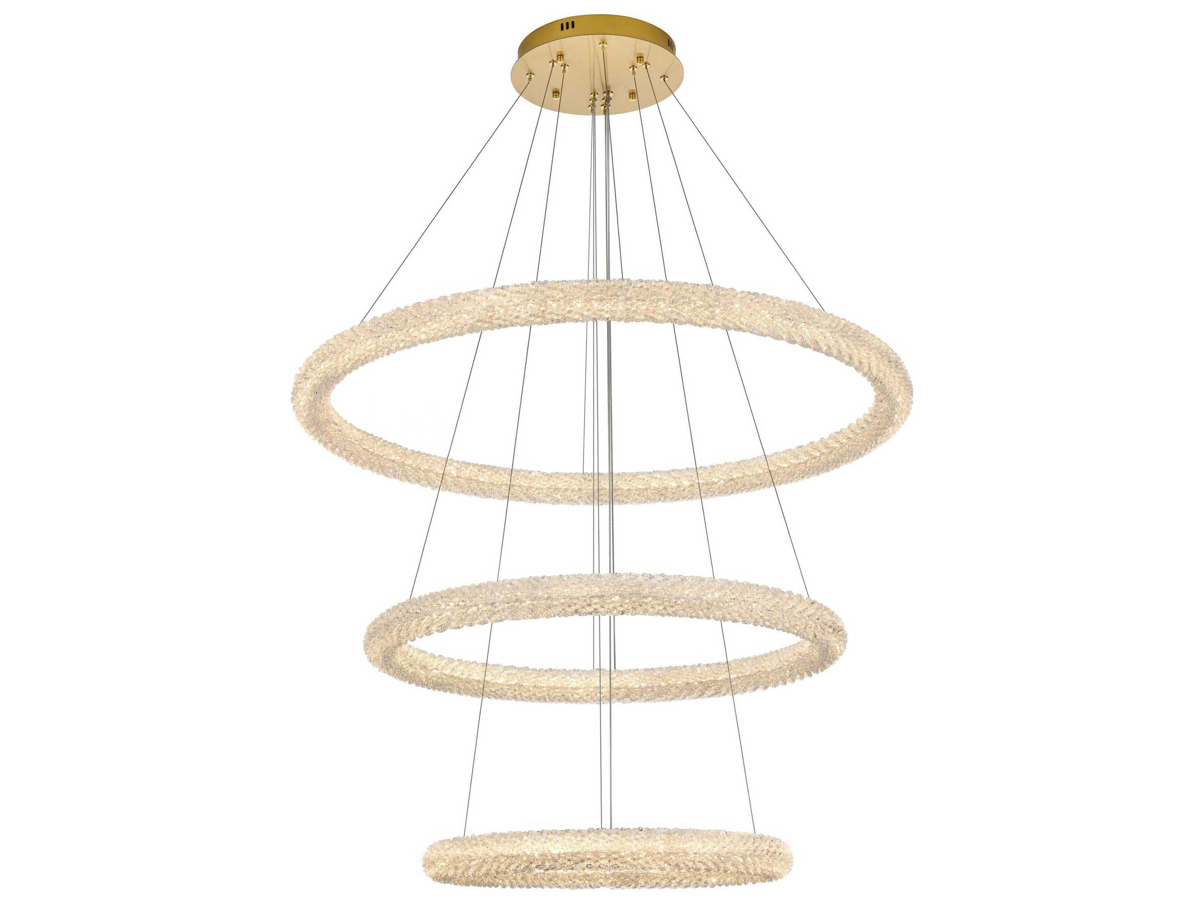 Elegant Lighting Bowen 3-Light Satin Gold Round Tiered Pendant