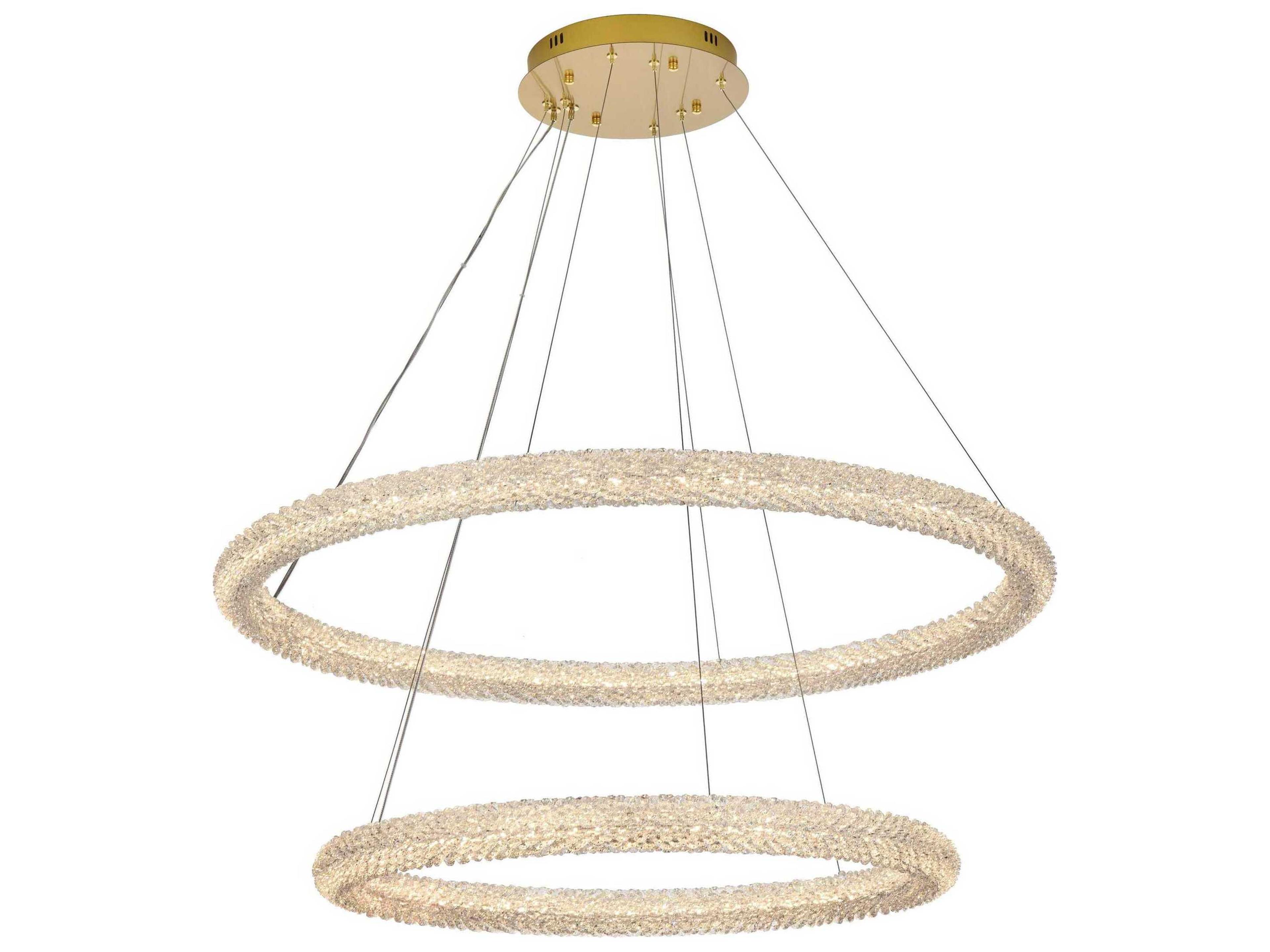 Elegant Lighting Bowen 2-Light Satin Gold Round Tiered Pendant