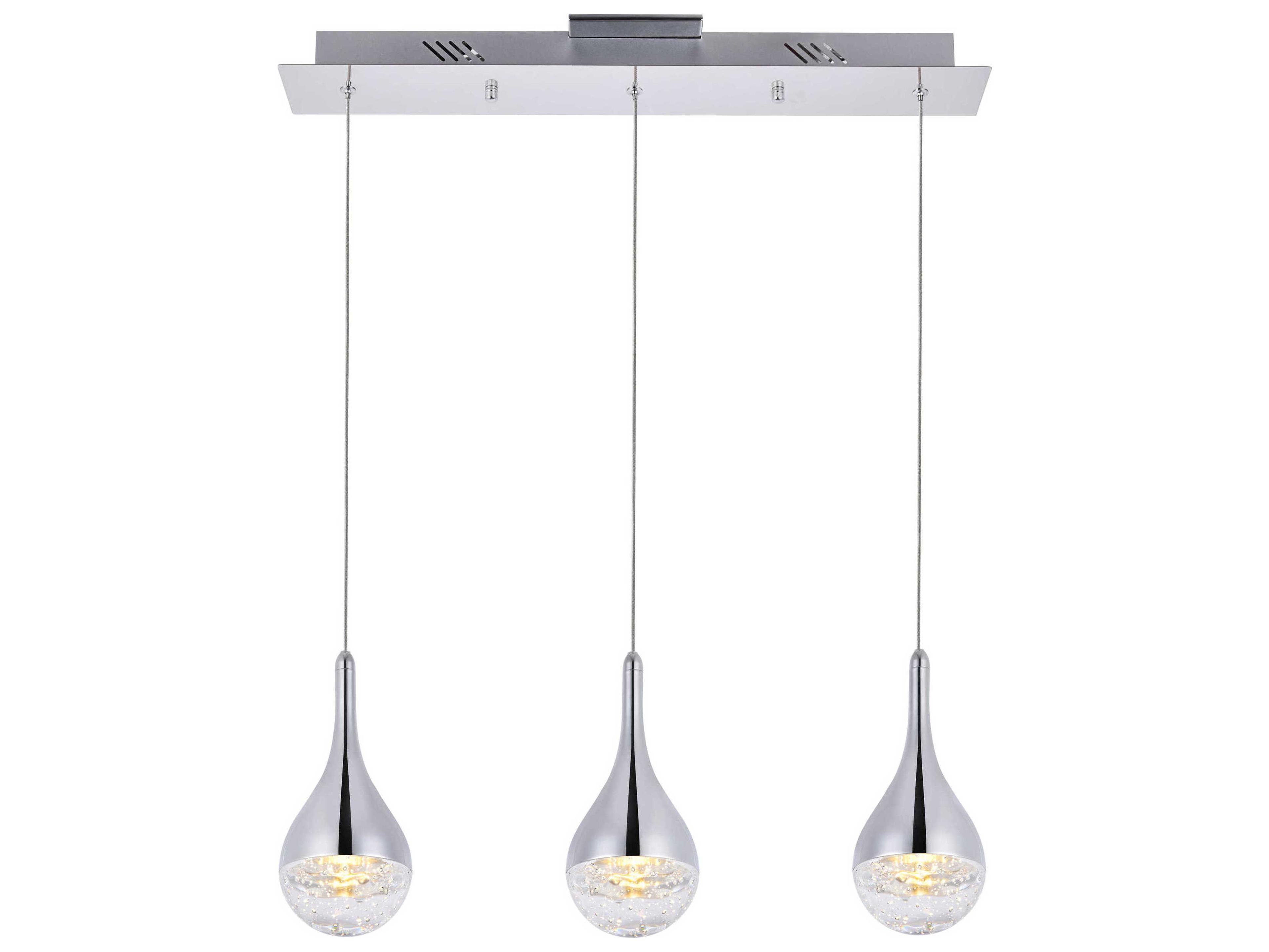 Elegant Lighting Amherst 3-Light Chrome Clear Crystal LED Geometric Island Pendant