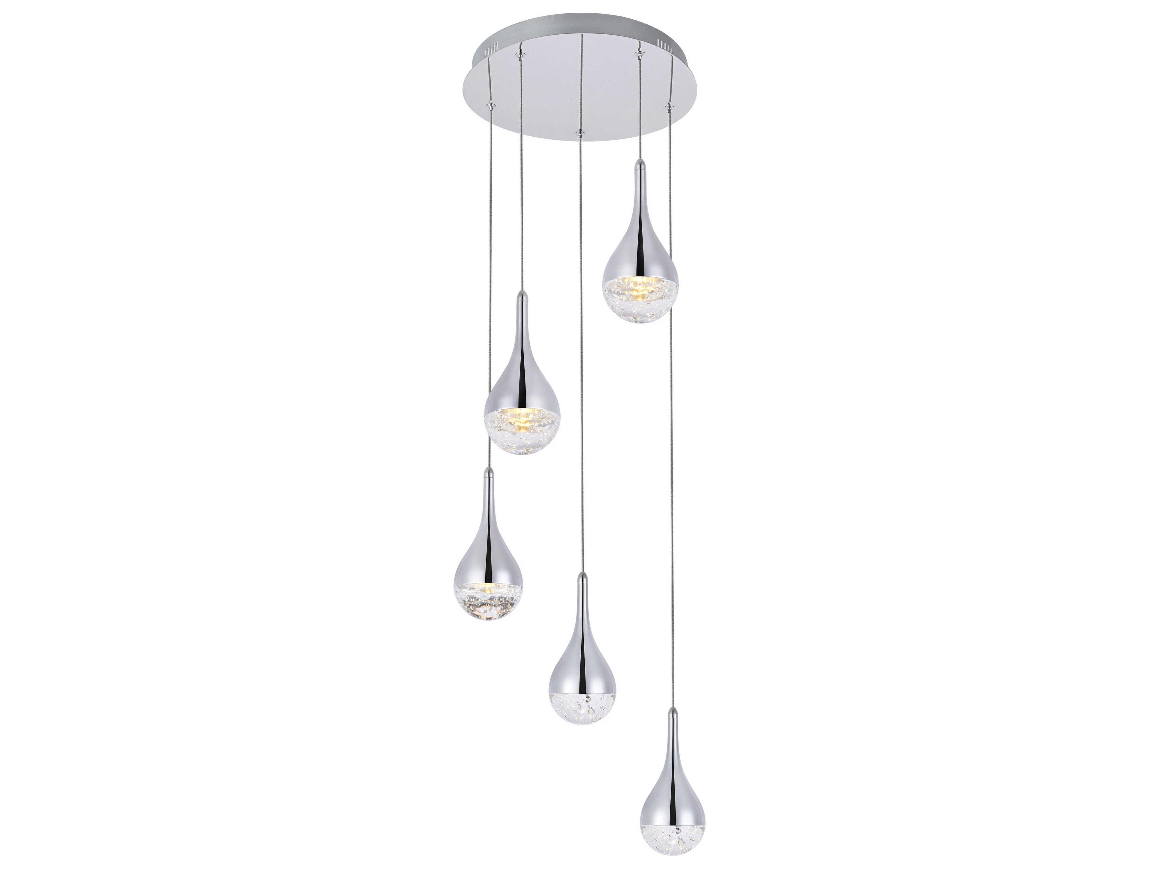 Elegant Lighting Amherst 5-Light Chrome Clear Crystal LED Geometric Pendant