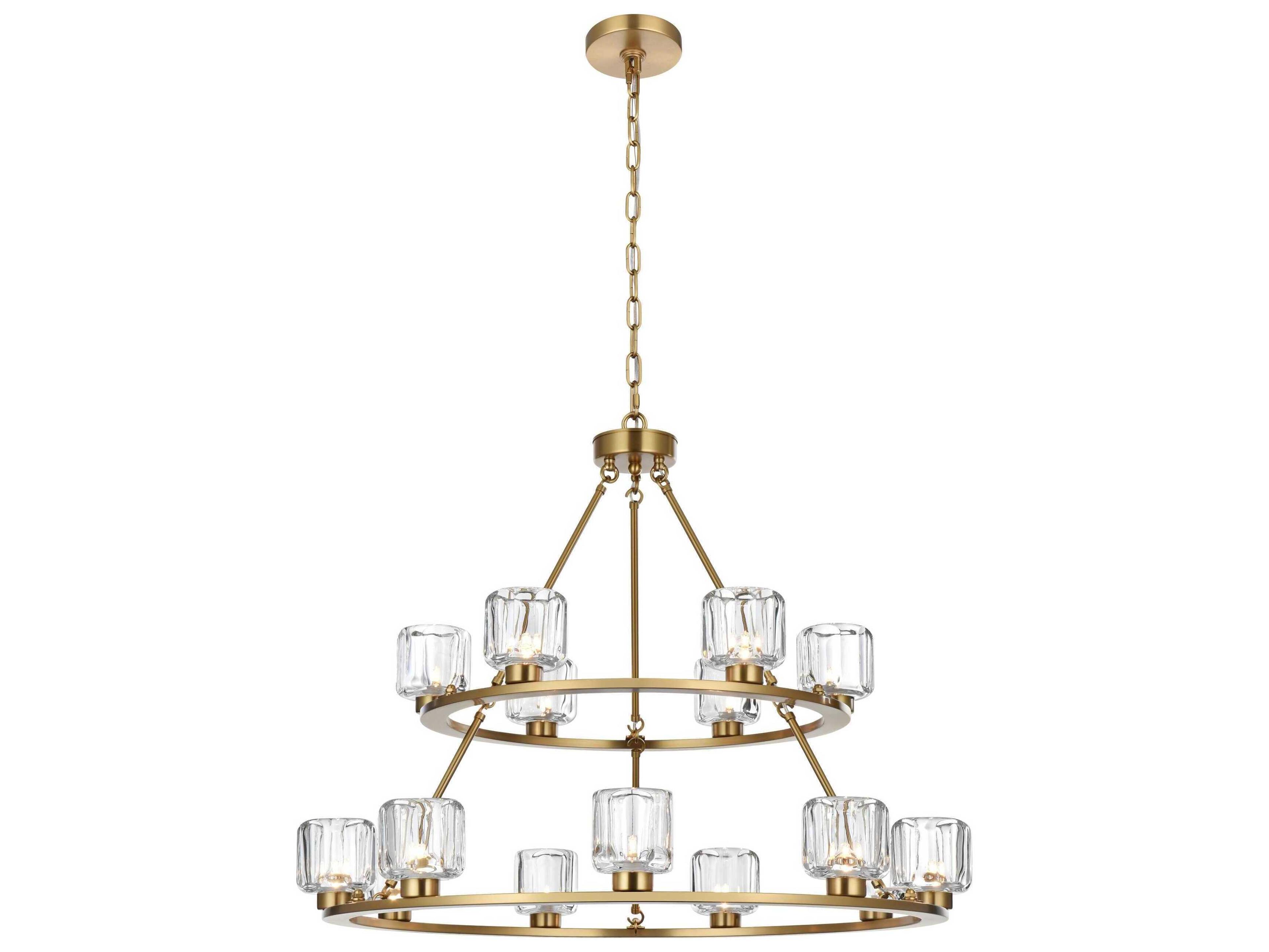 Elegant Lighting Cadence 15-Light Satin Gold Tiered Chandelier