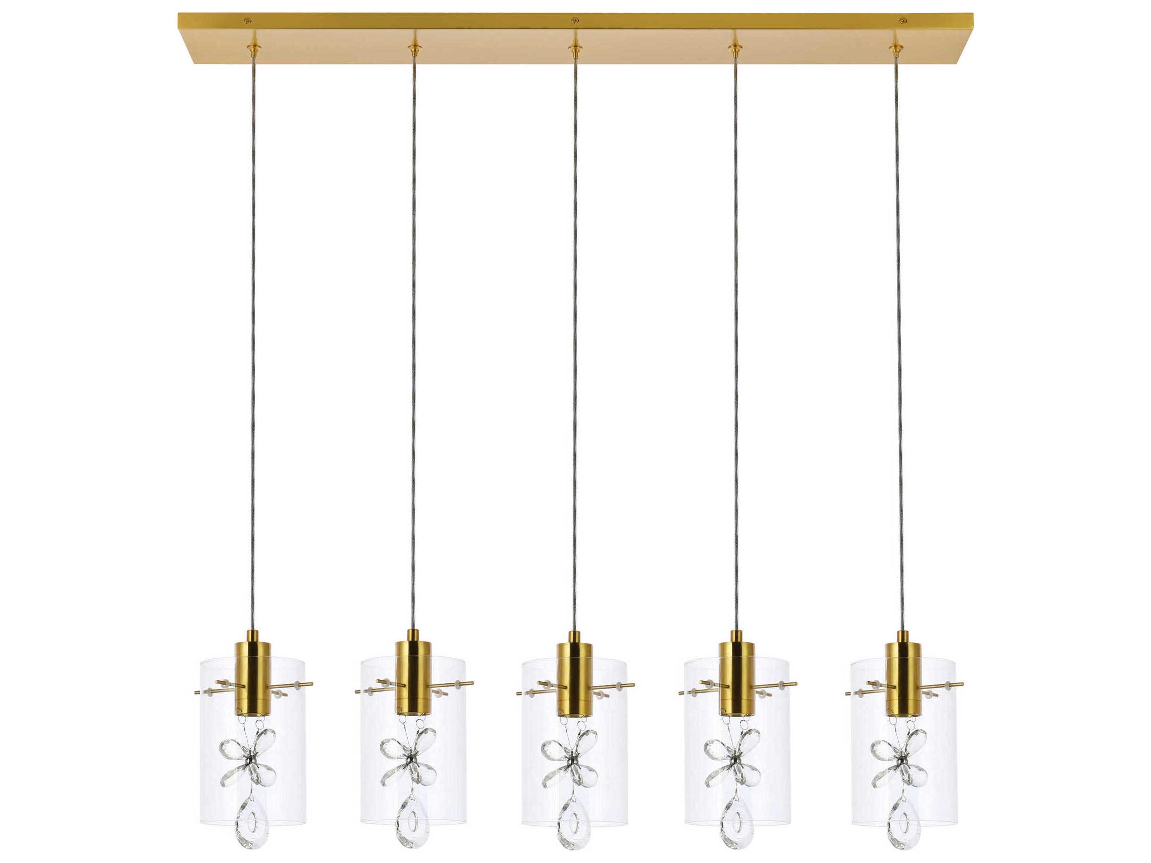 Elegant Lighting Hana 5-Light Gold Crystal Glass Cylinder Island Pendant
