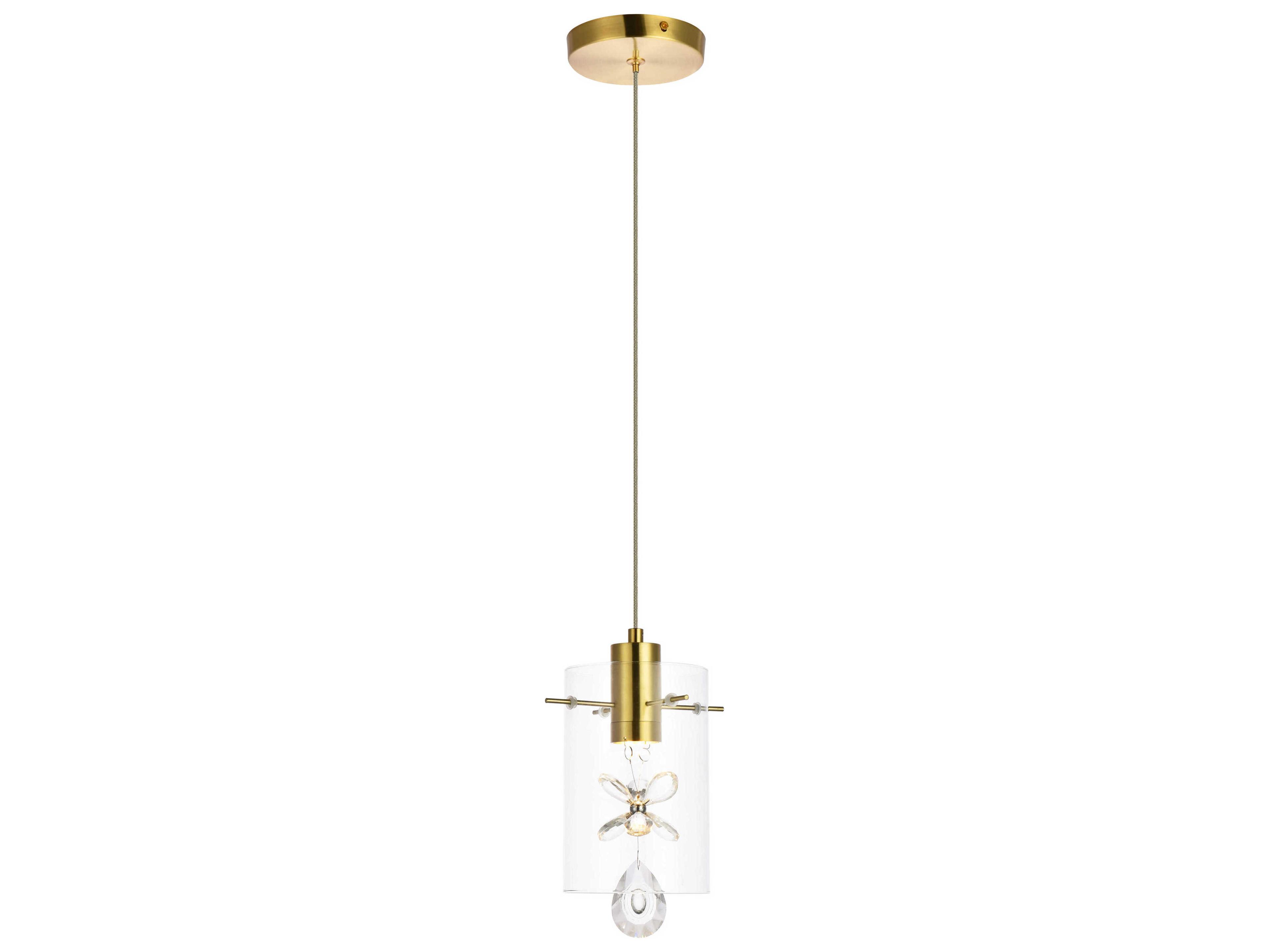 Elegant Lighting Hana 1-Light Gold Crystal Glass Cylinder Mini Pendant