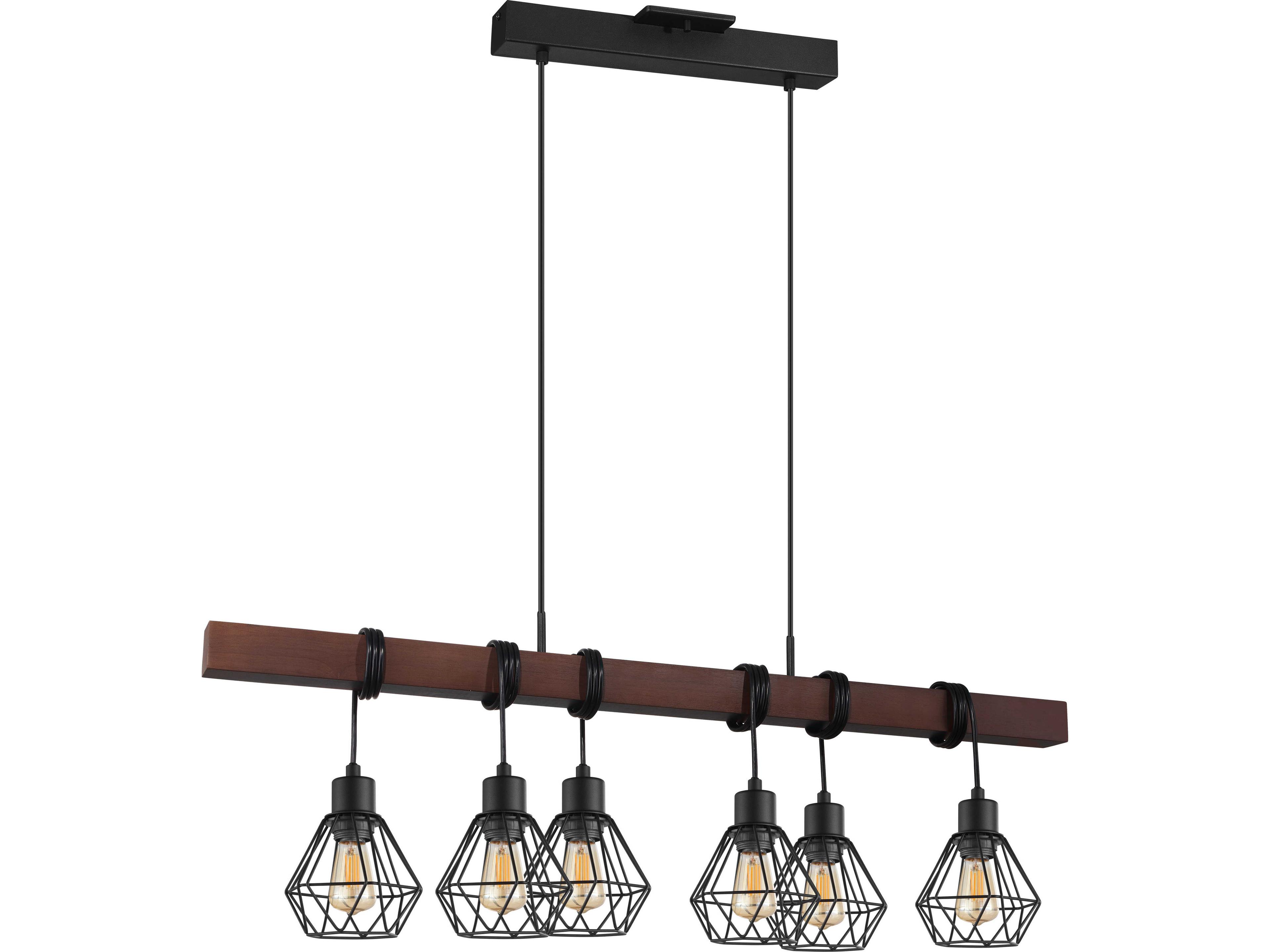 Eglo Tarbes 6-Light Black Dark Brown Wood Island Pendant