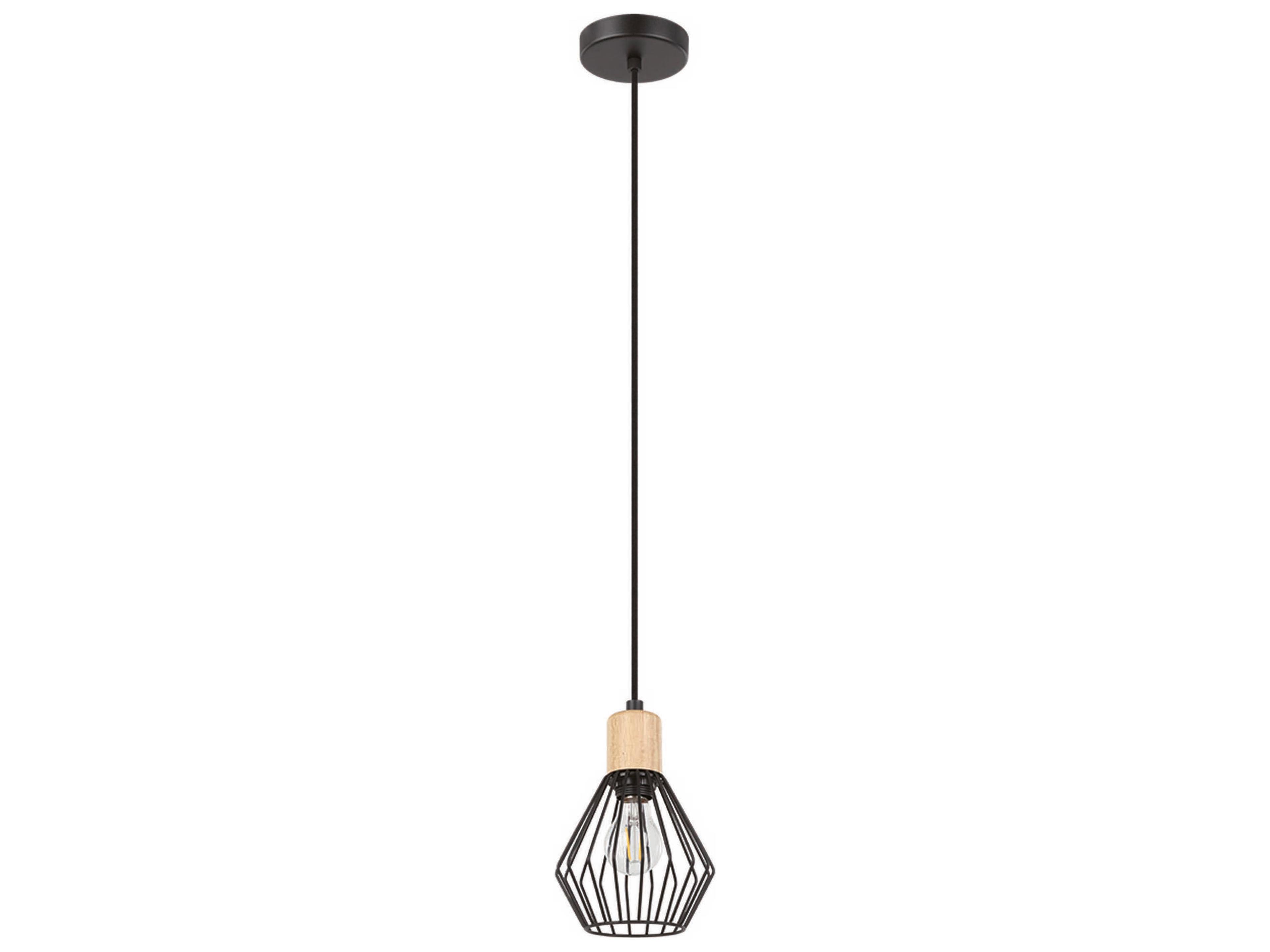 Eglo Palmorla 1-Light Structured Black Wood Geometric Mini Pendant