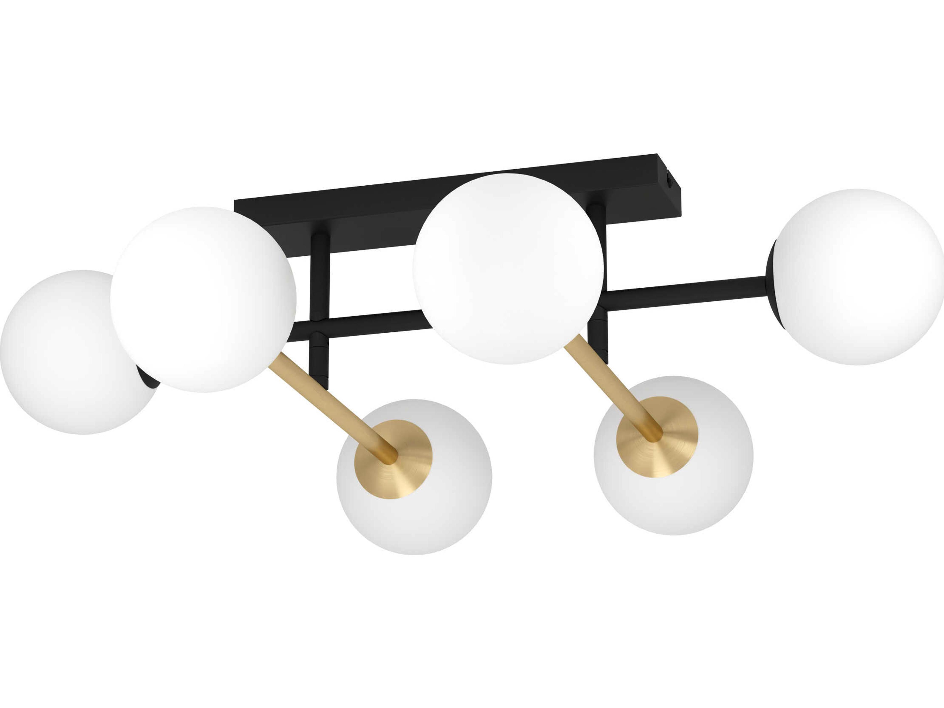 Eglo Paz 6-Light Black Brushed Gold White Globe Semi Flush Mount