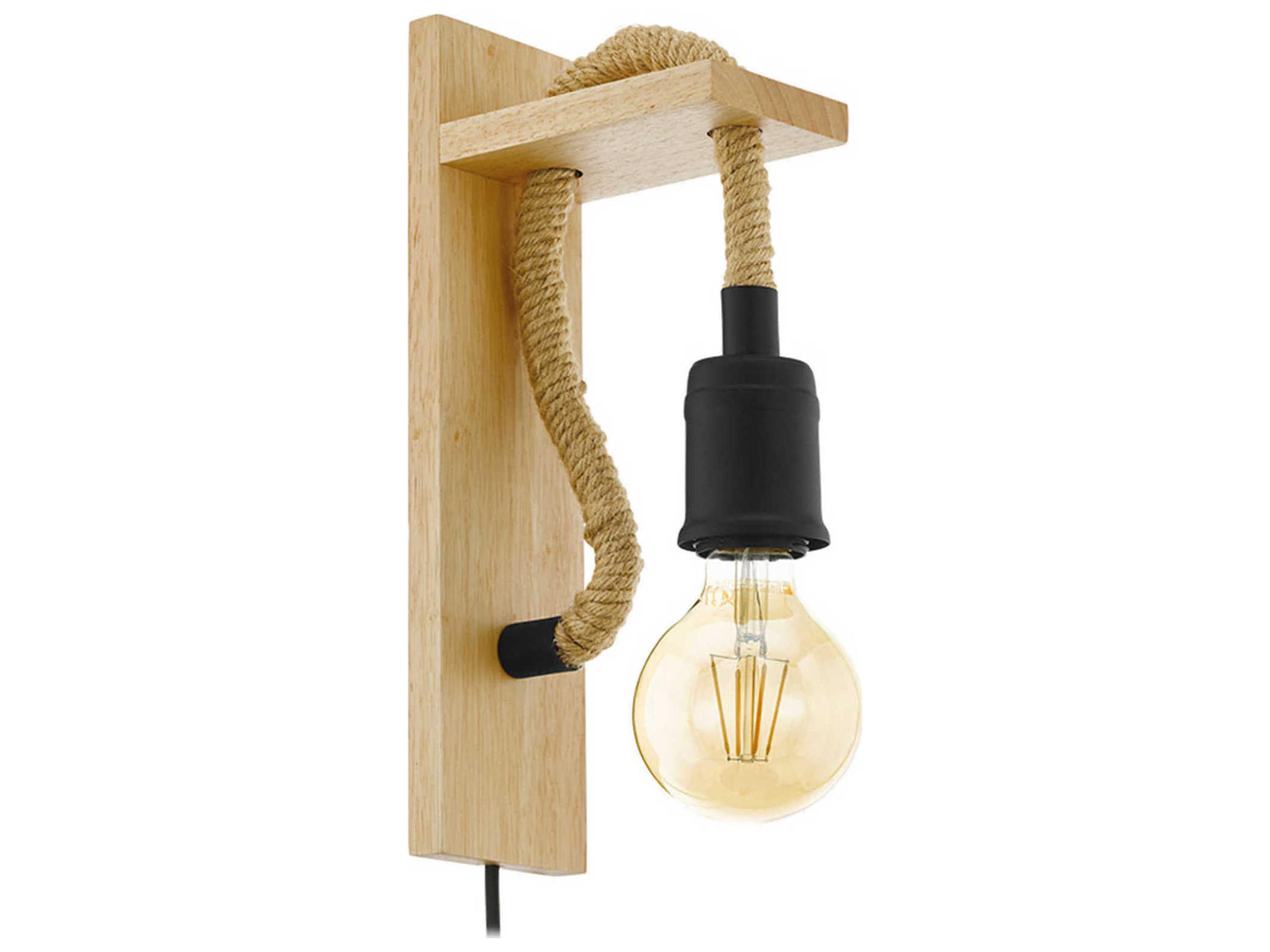 Eglo Rampside 1-Light Black Natural Wood Brown Wall Sconce