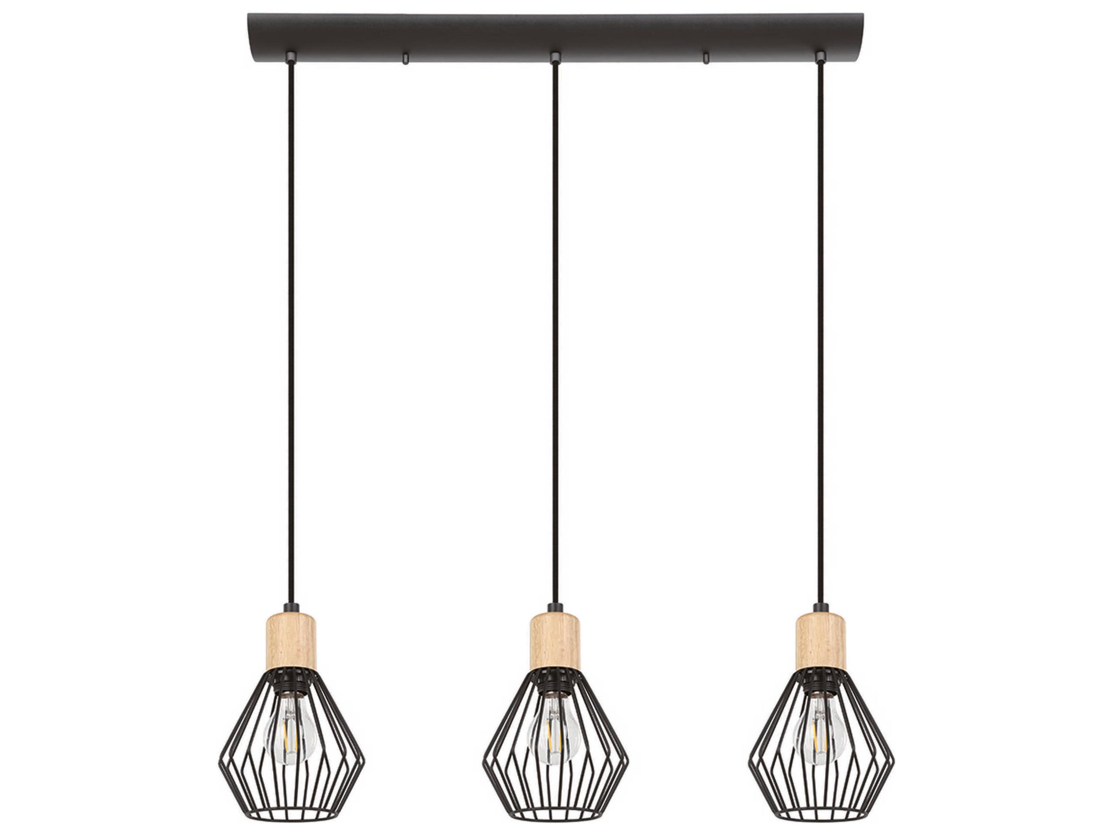 Eglo Palmorla 3-Light Structured Black Wood Geometric Island Pendant