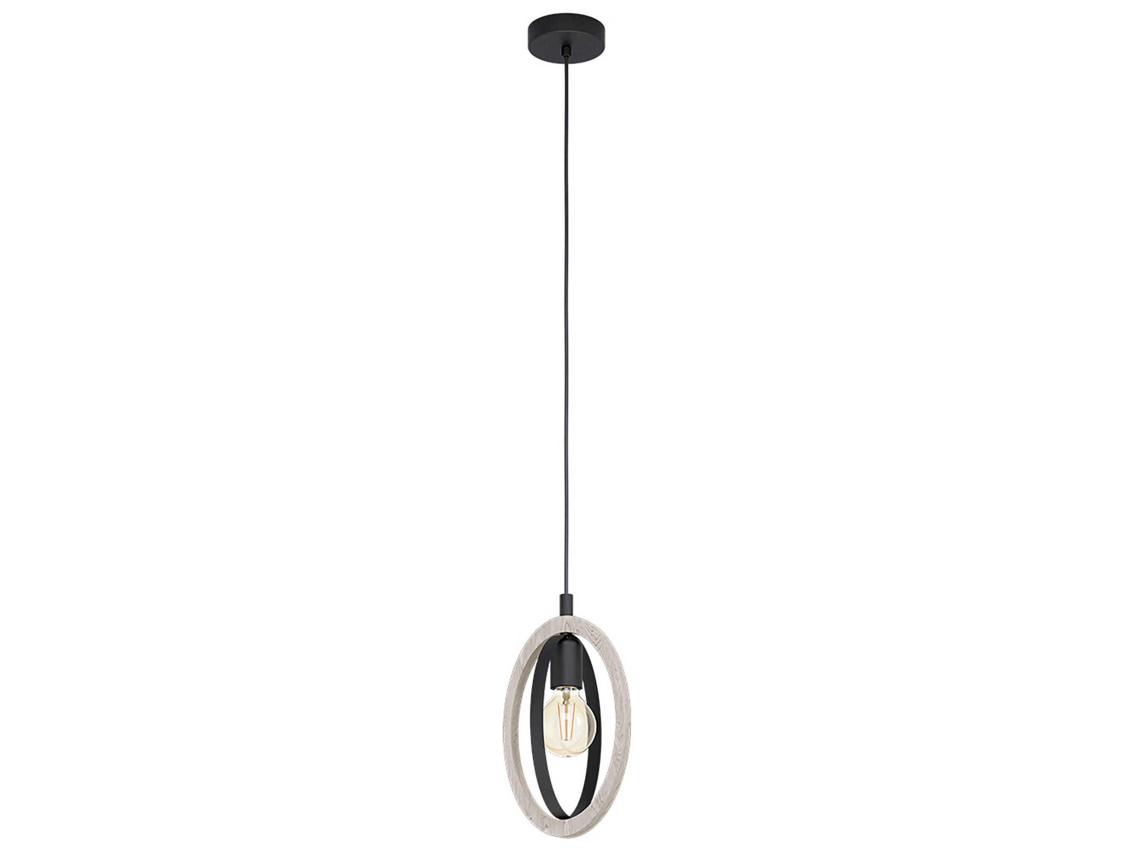 Eglo Basildon 1-Light Natural Wood Black Round Mini Pendant
