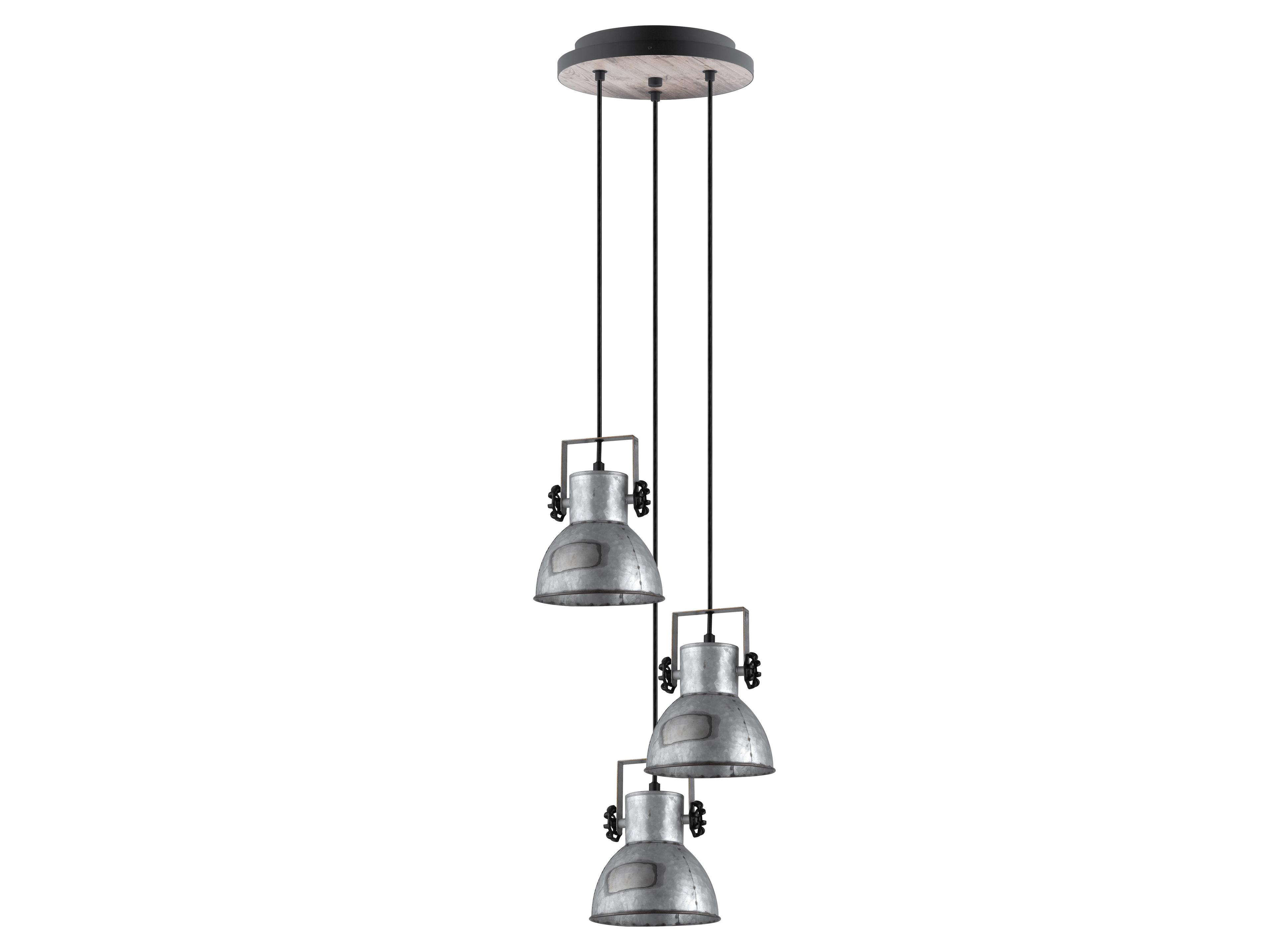 Eglo Barnstaple 3-Light Black Bleached Wood Steel Dome Pendant