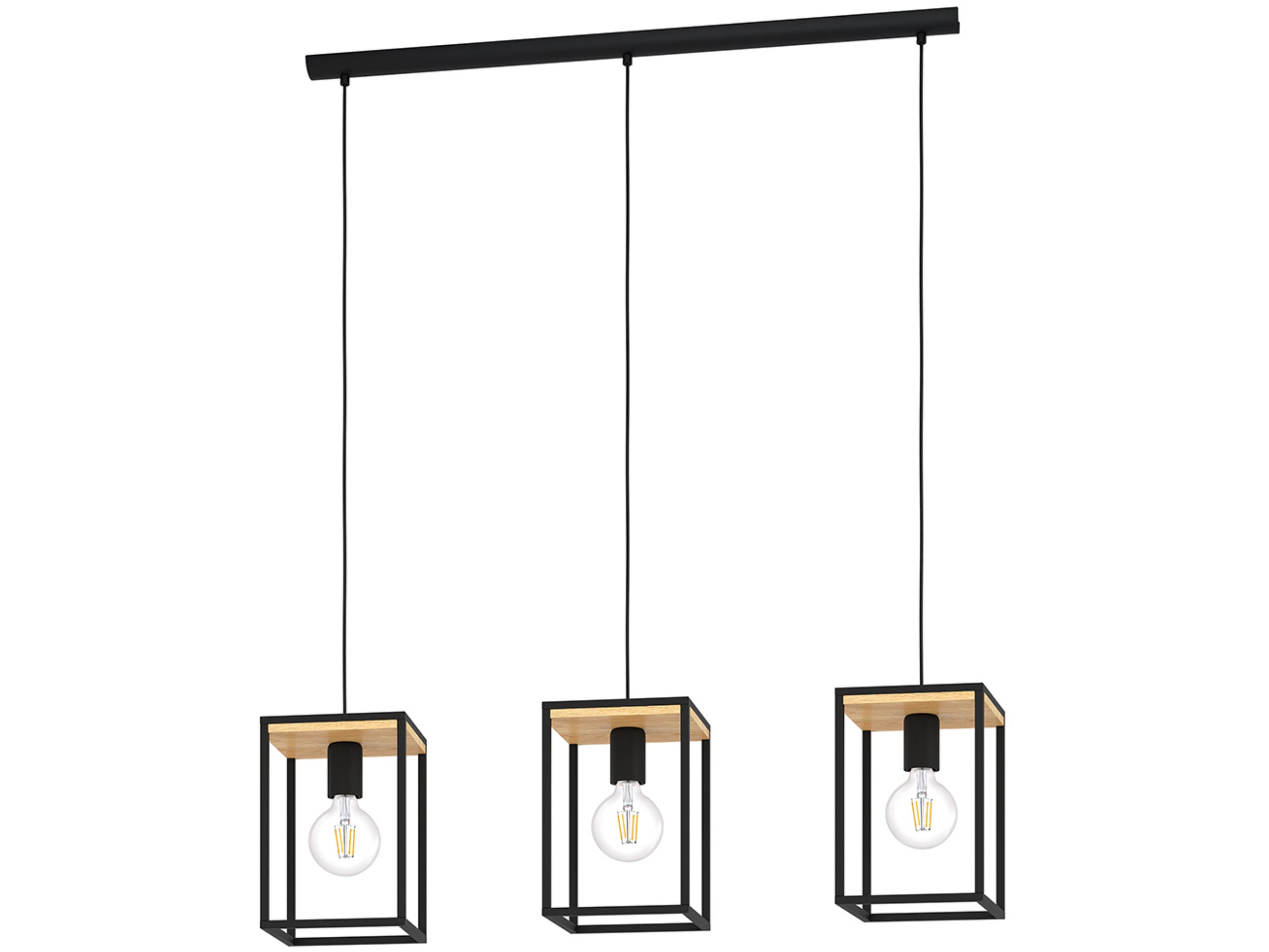 Eglo Libertad 3-Light Structured Black Natural Wood Geometric Island Pendant