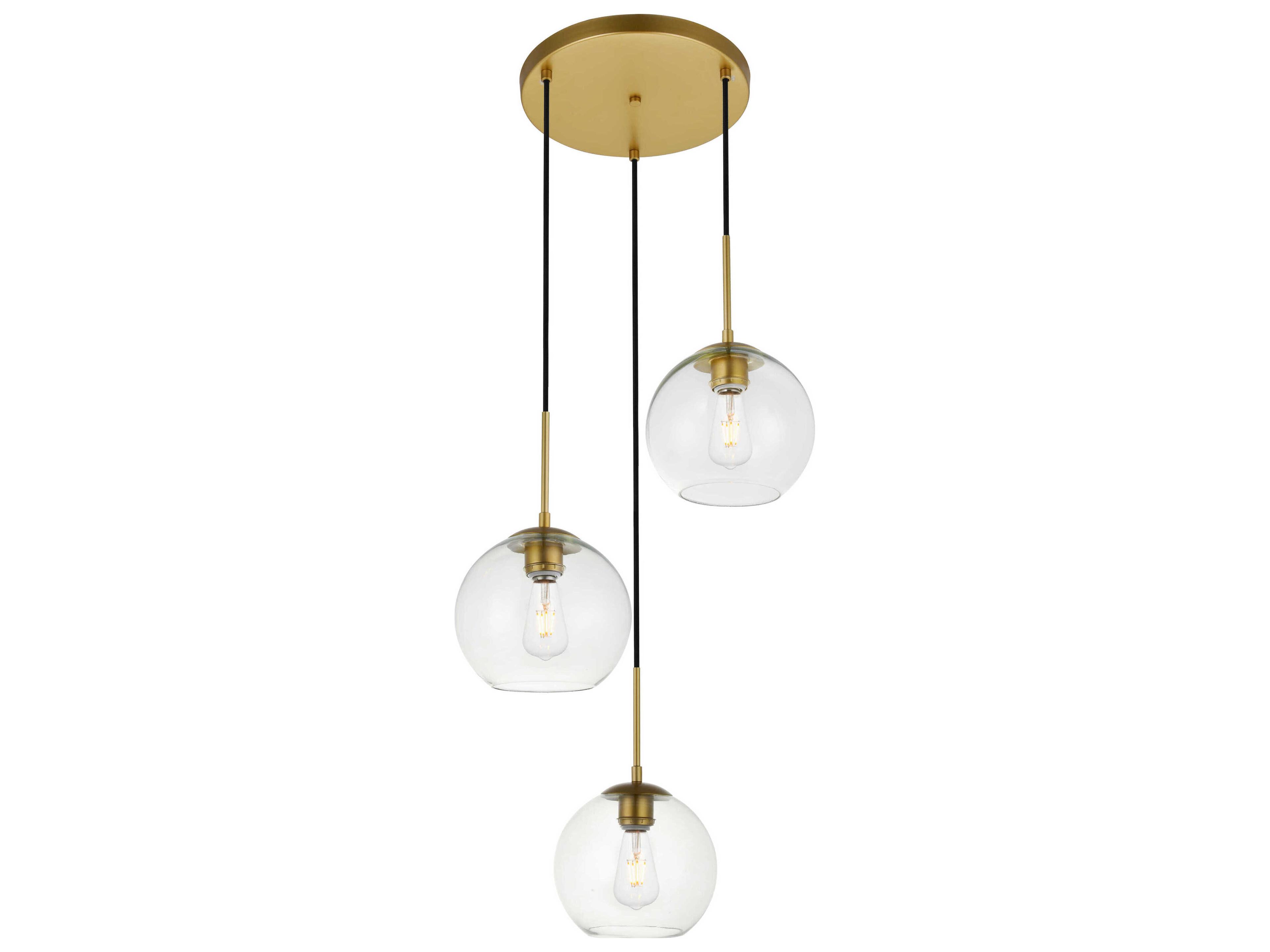Elegant Lighting Baxter 3-Light Brass And Clear Glass Globe Pendant