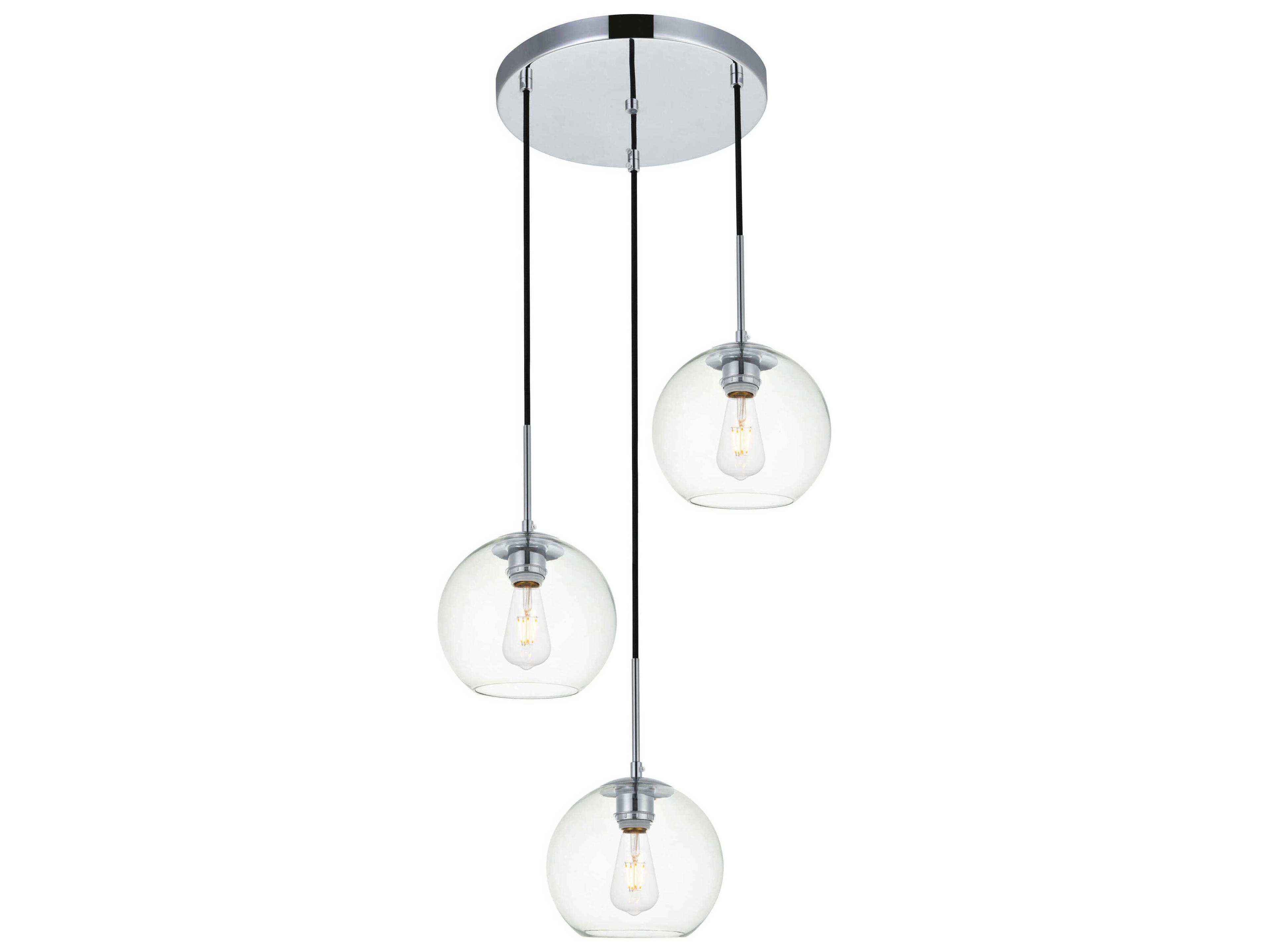 Elegant Lighting Baxter 3-Light Chrome And Clear Glass Globe Pendant