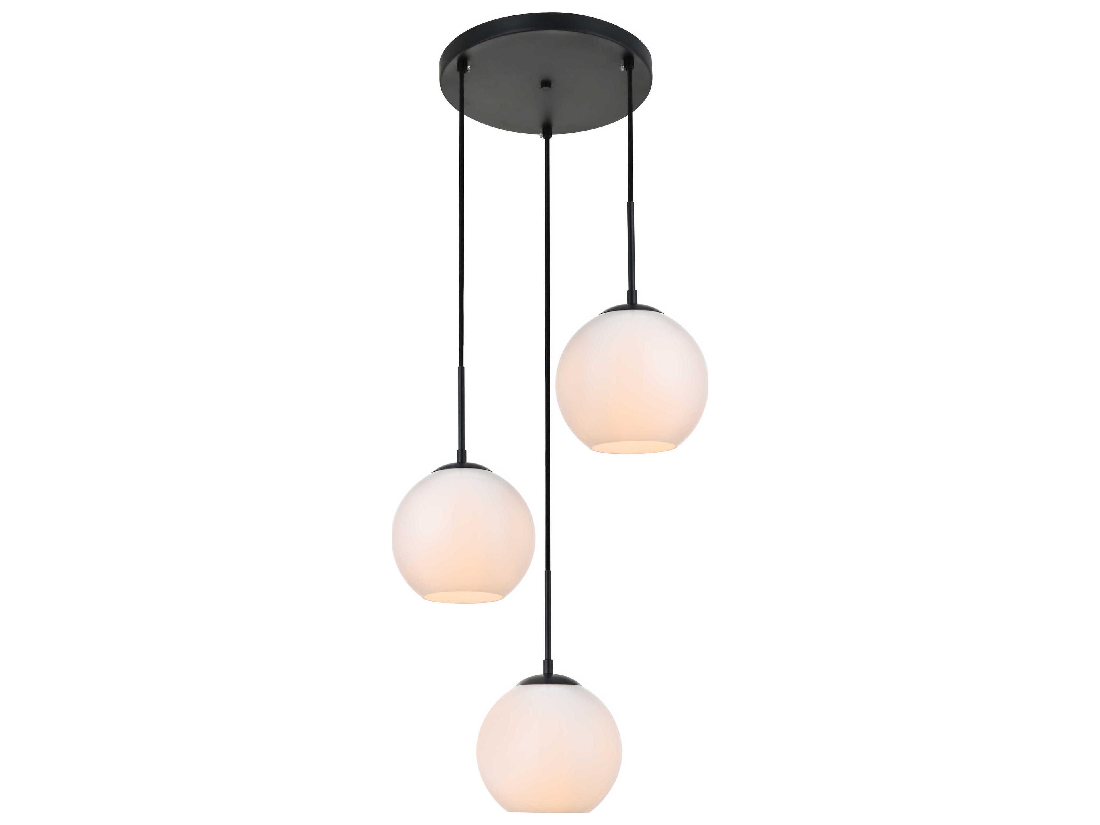 Elegant Lighting Baxter 3-Light Black And Frosted White Glass Globe Pendant