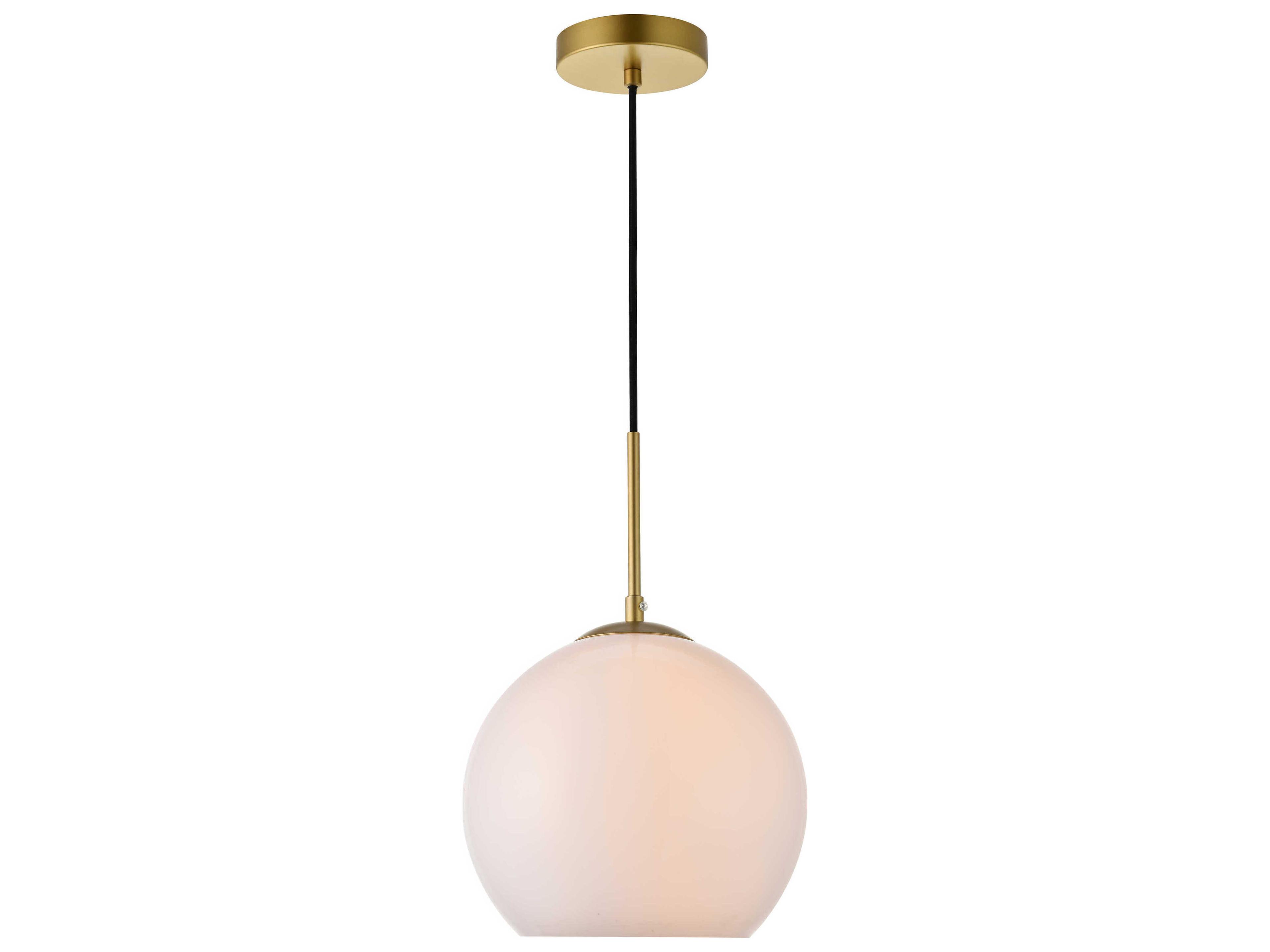 Elegant Lighting Baxter 1-Light Brass And Frosted White Glass Globe Mini Pendant