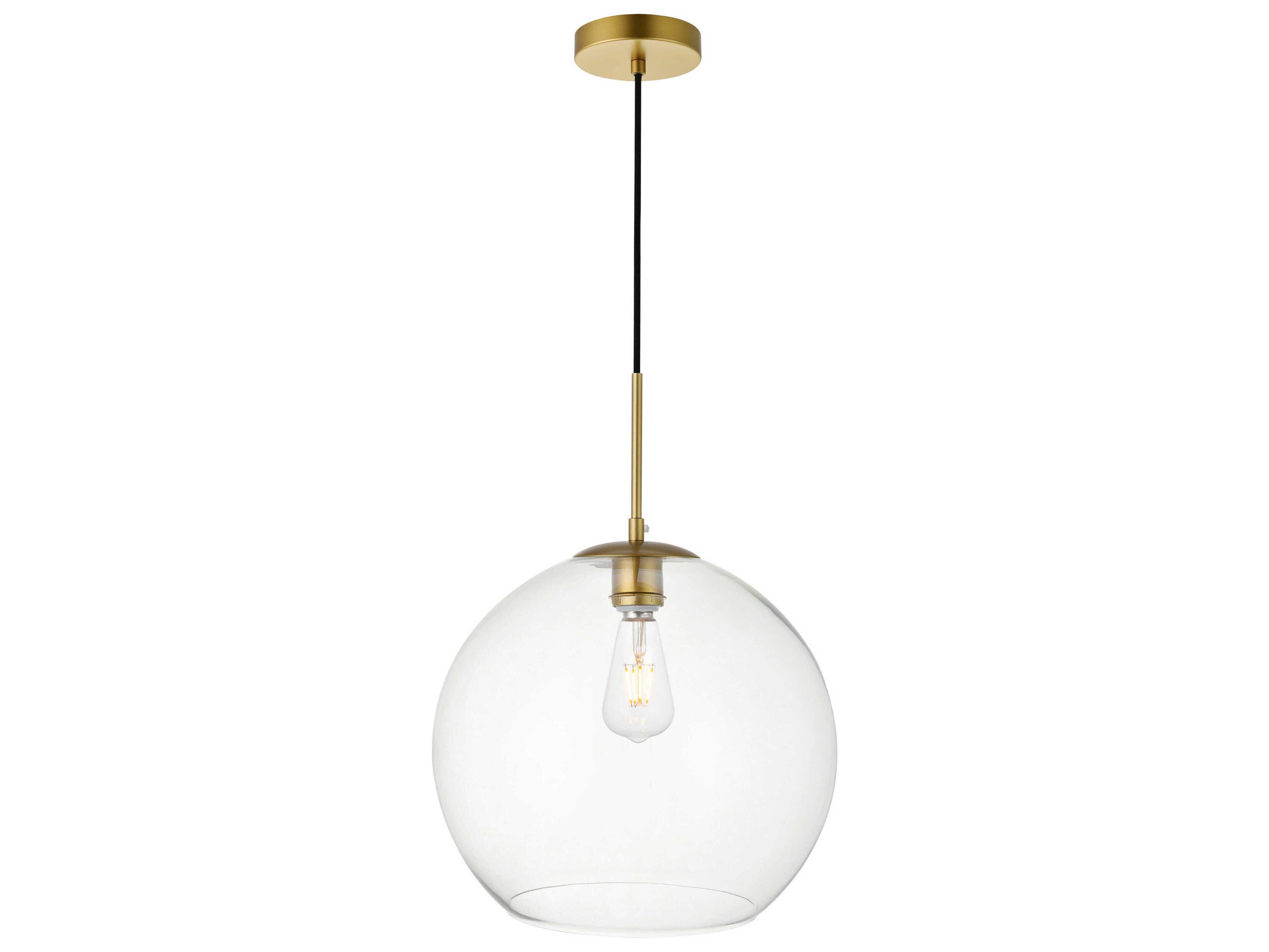 Elegant Lighting Baxter 1-Light Brass And Clear Glass Globe Pendant