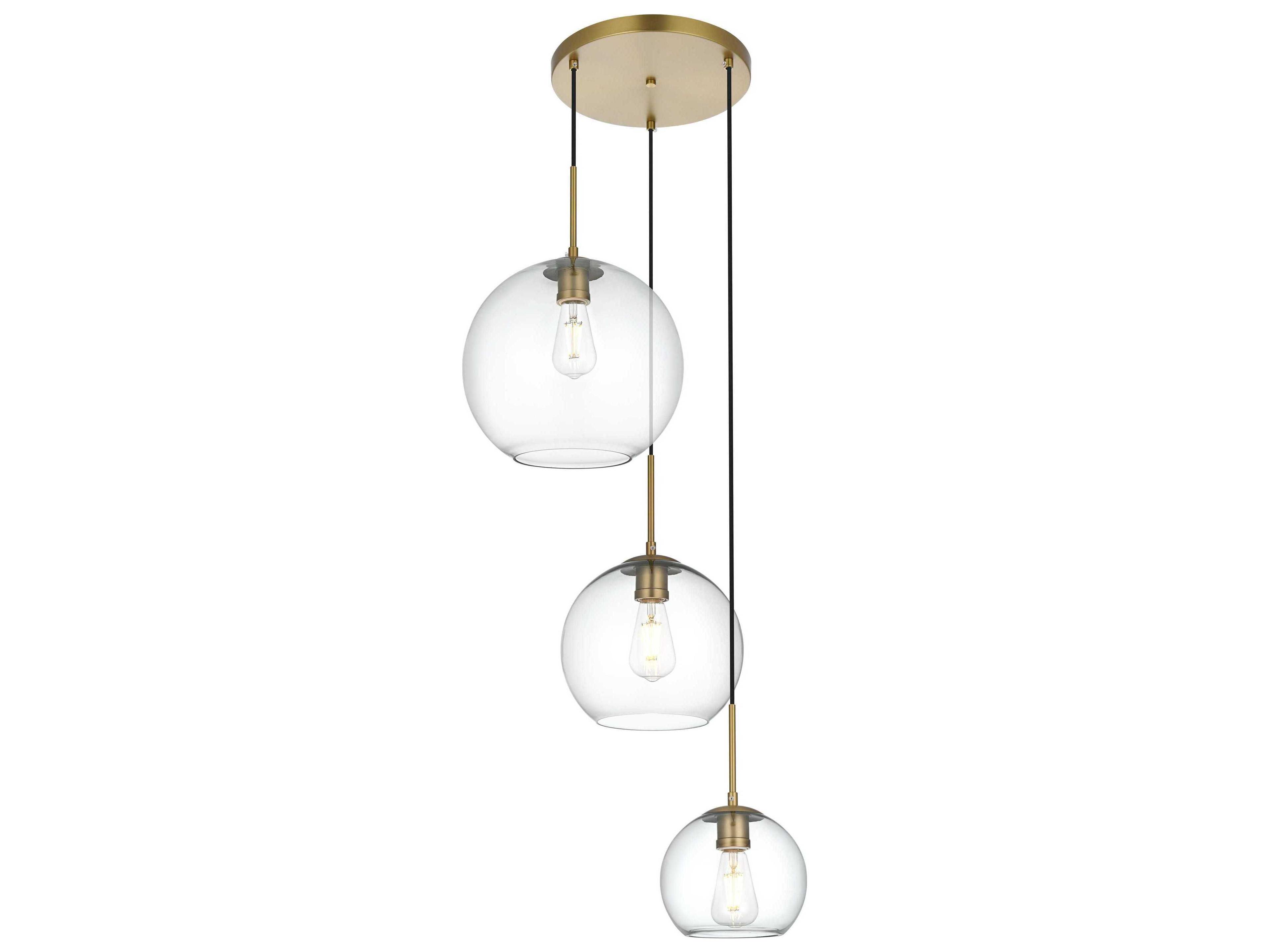 Elegant Lighting Baxter 3-Light Satin Gold Globe Pendant