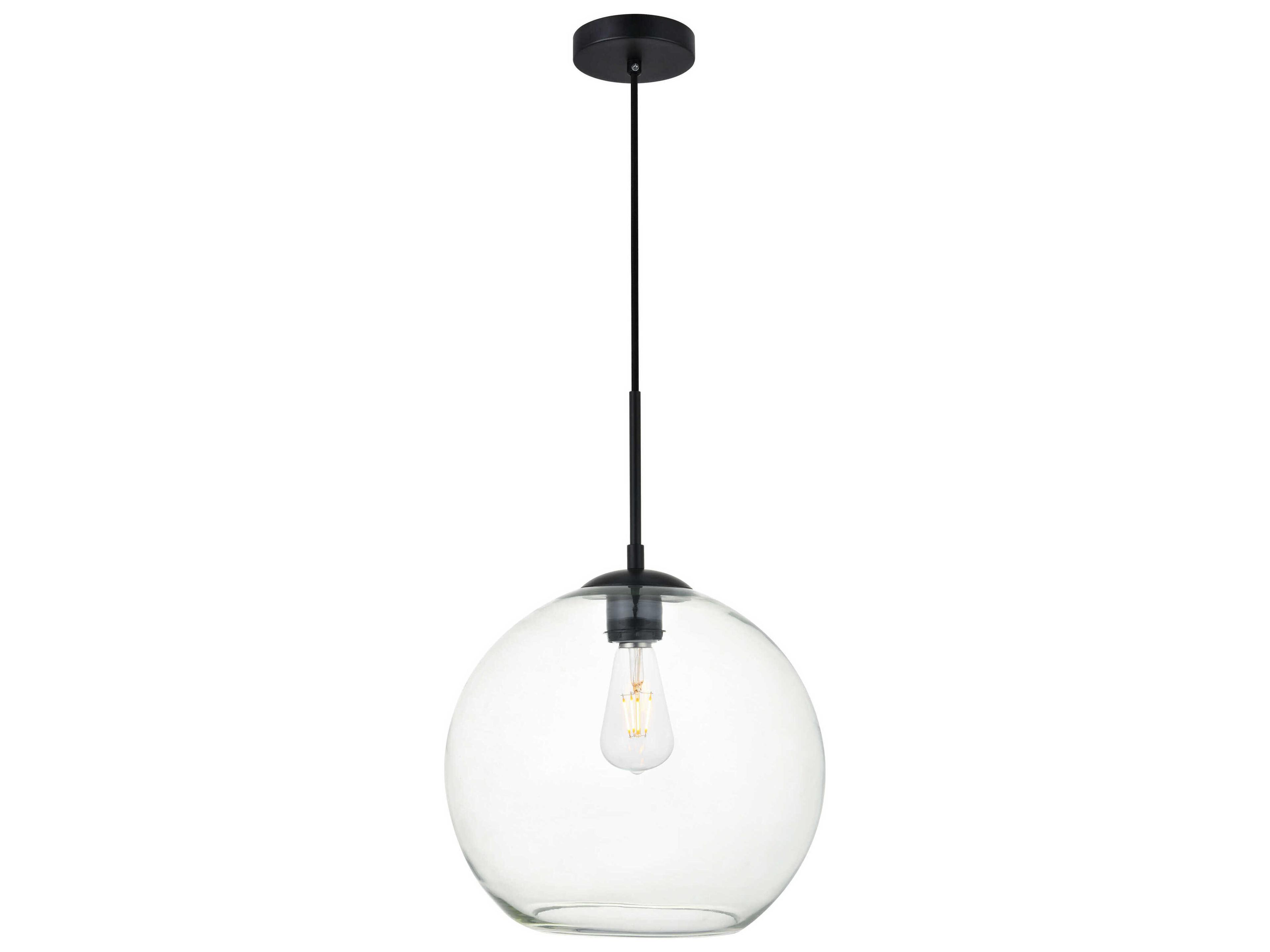 Elegant Lighting Baxter 1-Light Black And Clear Glass Globe Mini Pendant
