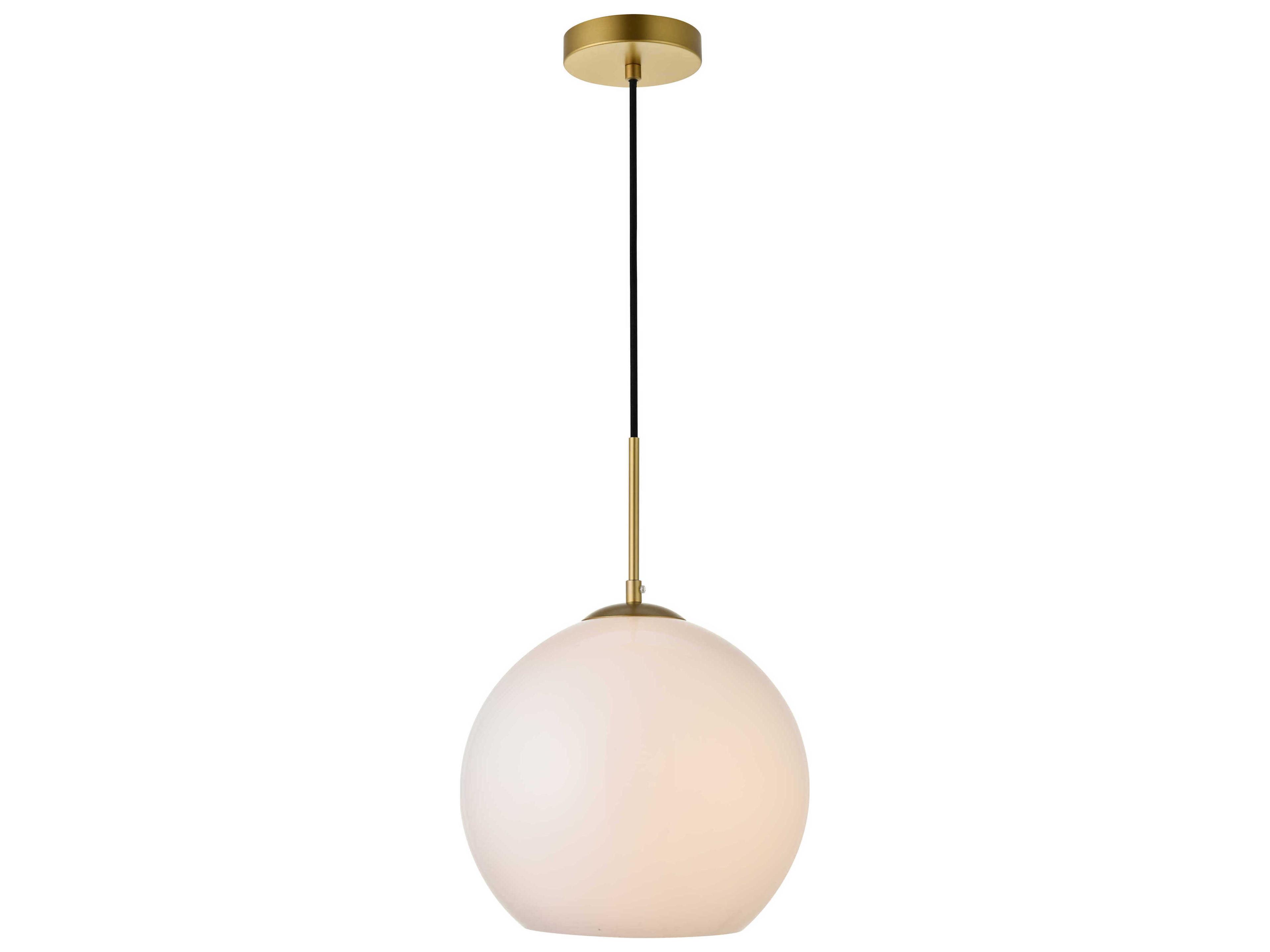 Elegant Lighting Baxter 1-Light Brass And Frosted White Glass Globe Mini Pendant