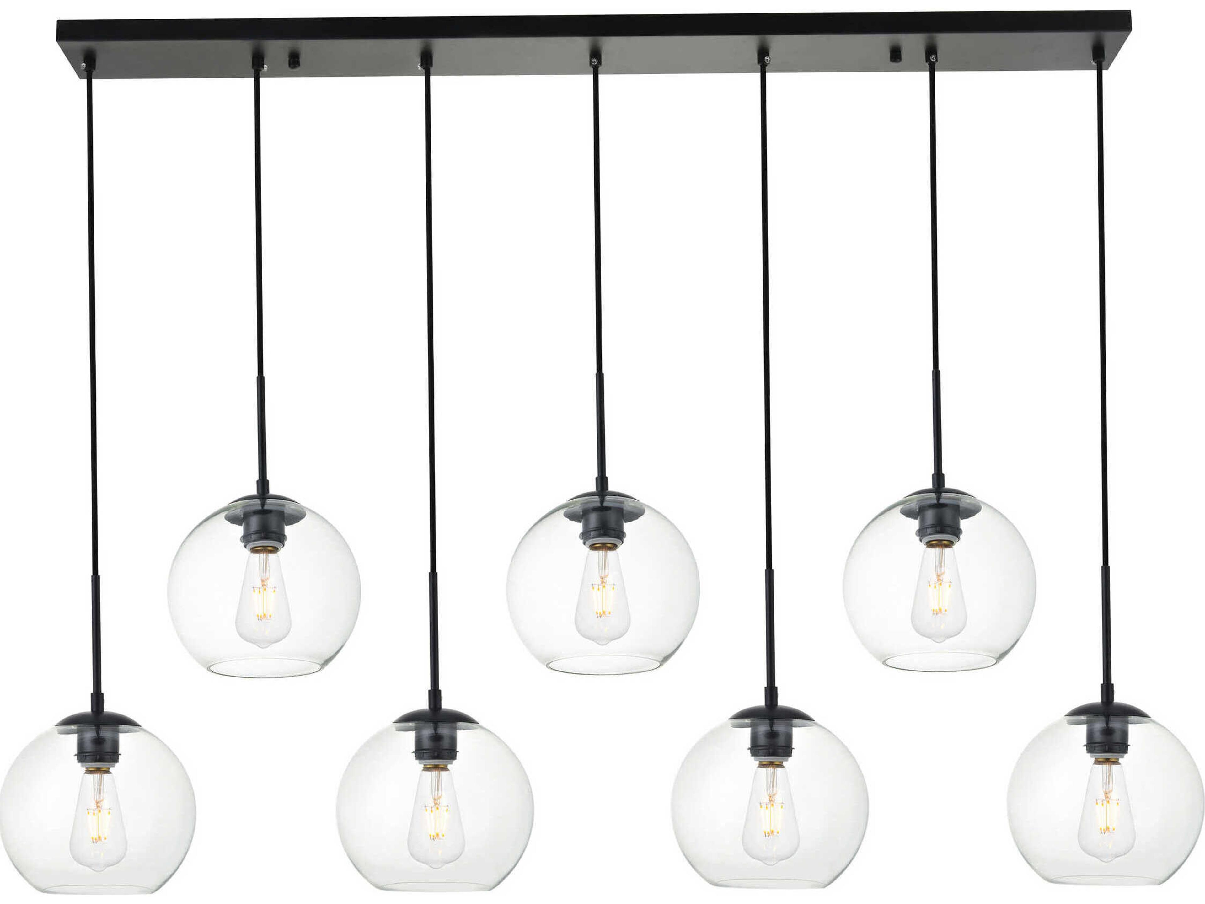 Elegant Lighting Baxter 7-Light Black And Clear Glass Globe Island Pendant