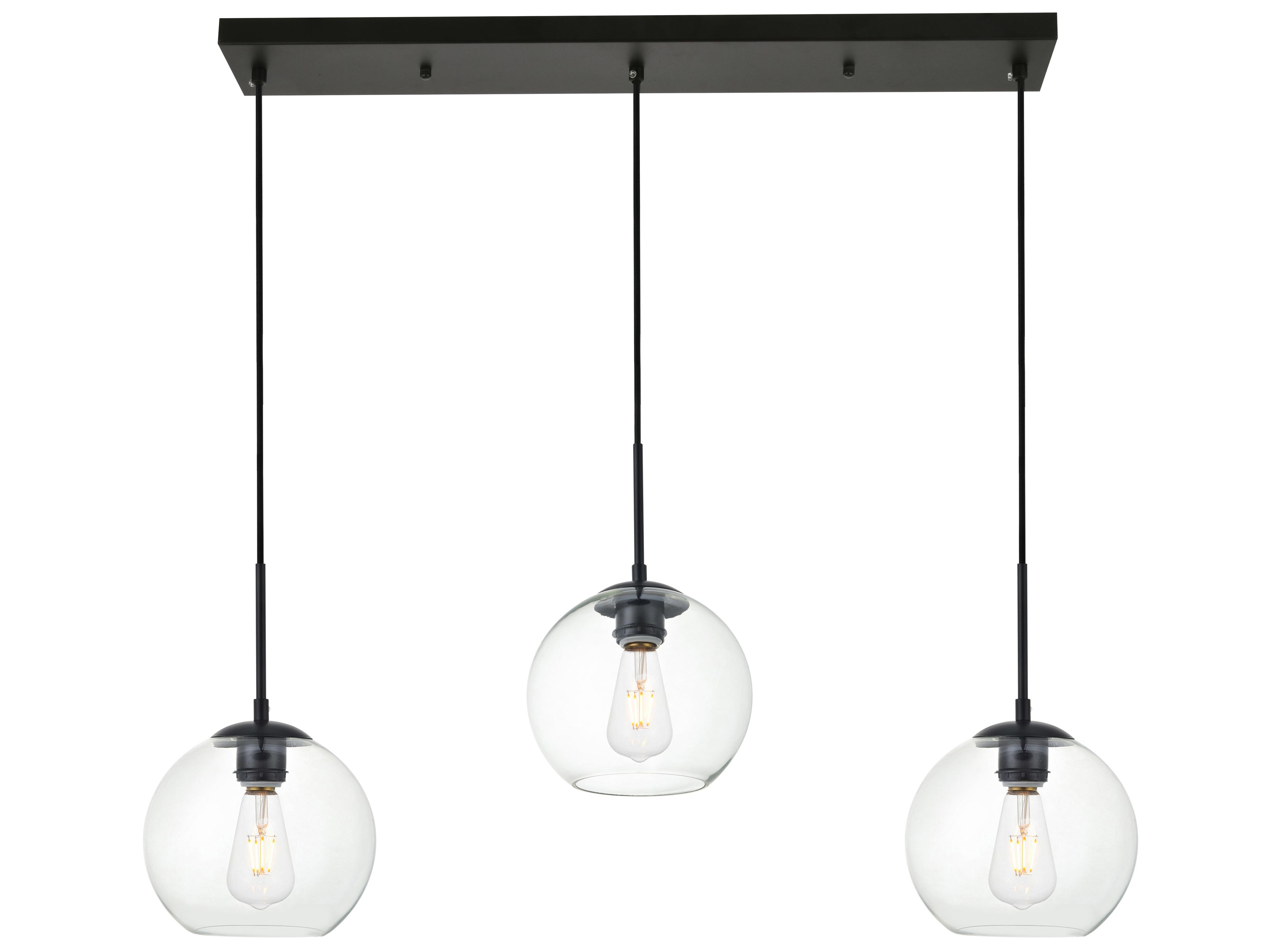 Elegant Lighting Baxter 3-Light Black Glass Globe Linear Island Pendant