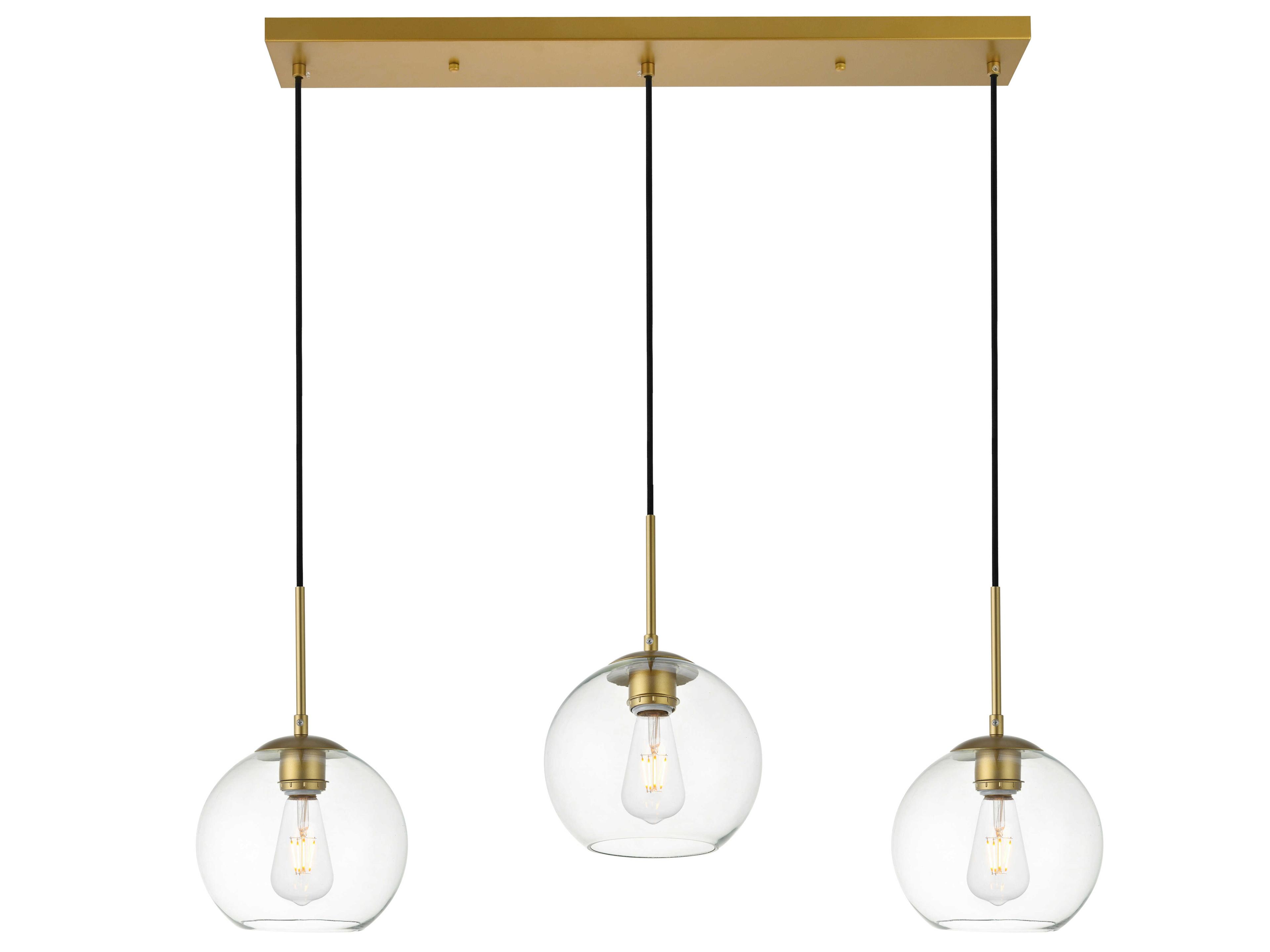 Elegant Lighting Baxter 3-Light Brass Glass Globe Linear Island Pendant