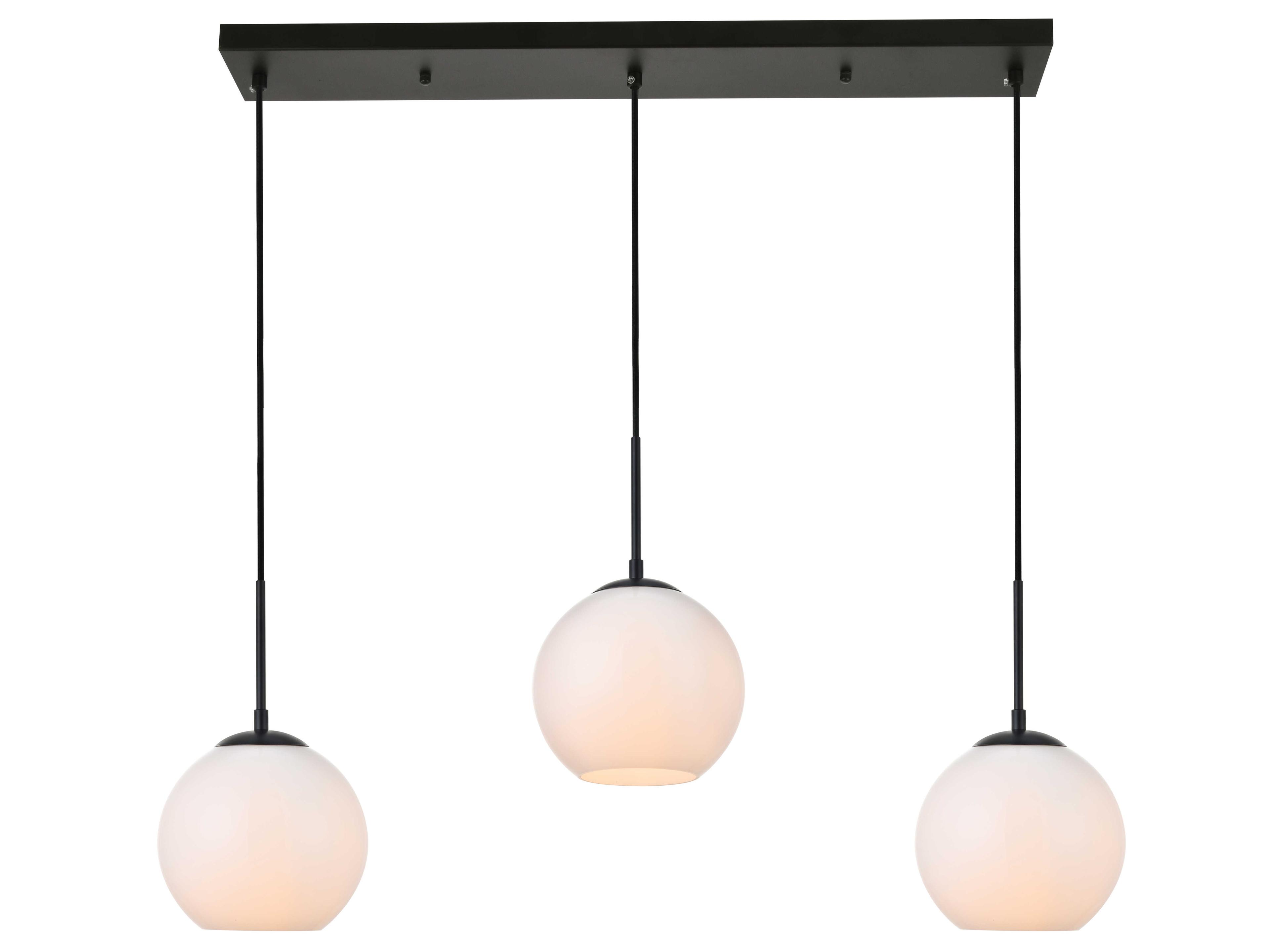 Elegant Lighting Baxter 3-Light Black Glass Globe Linear Island Pendant
