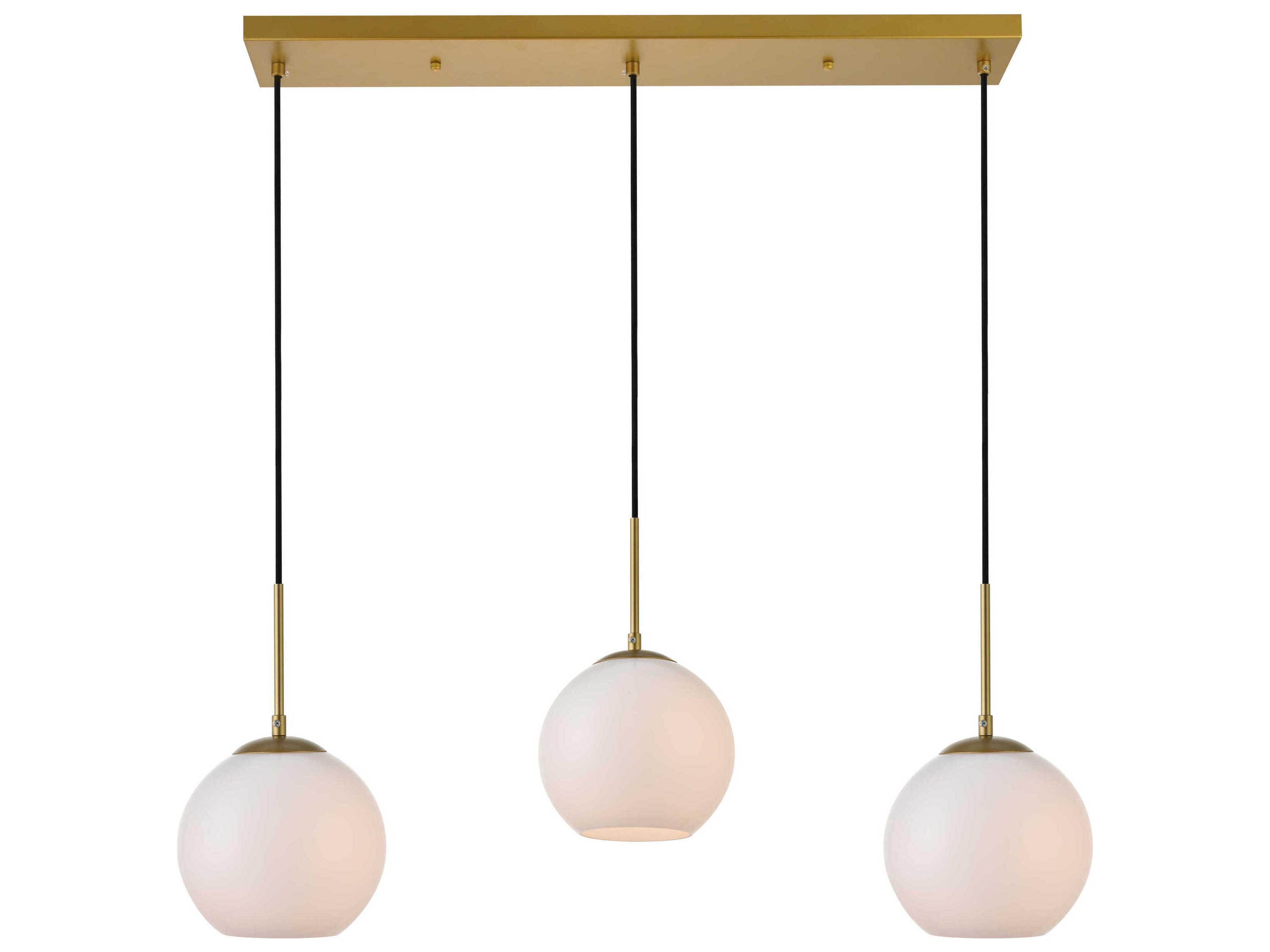 Elegant Lighting Baxter 3-Light Brass Glass Globe Linear Island Pendant