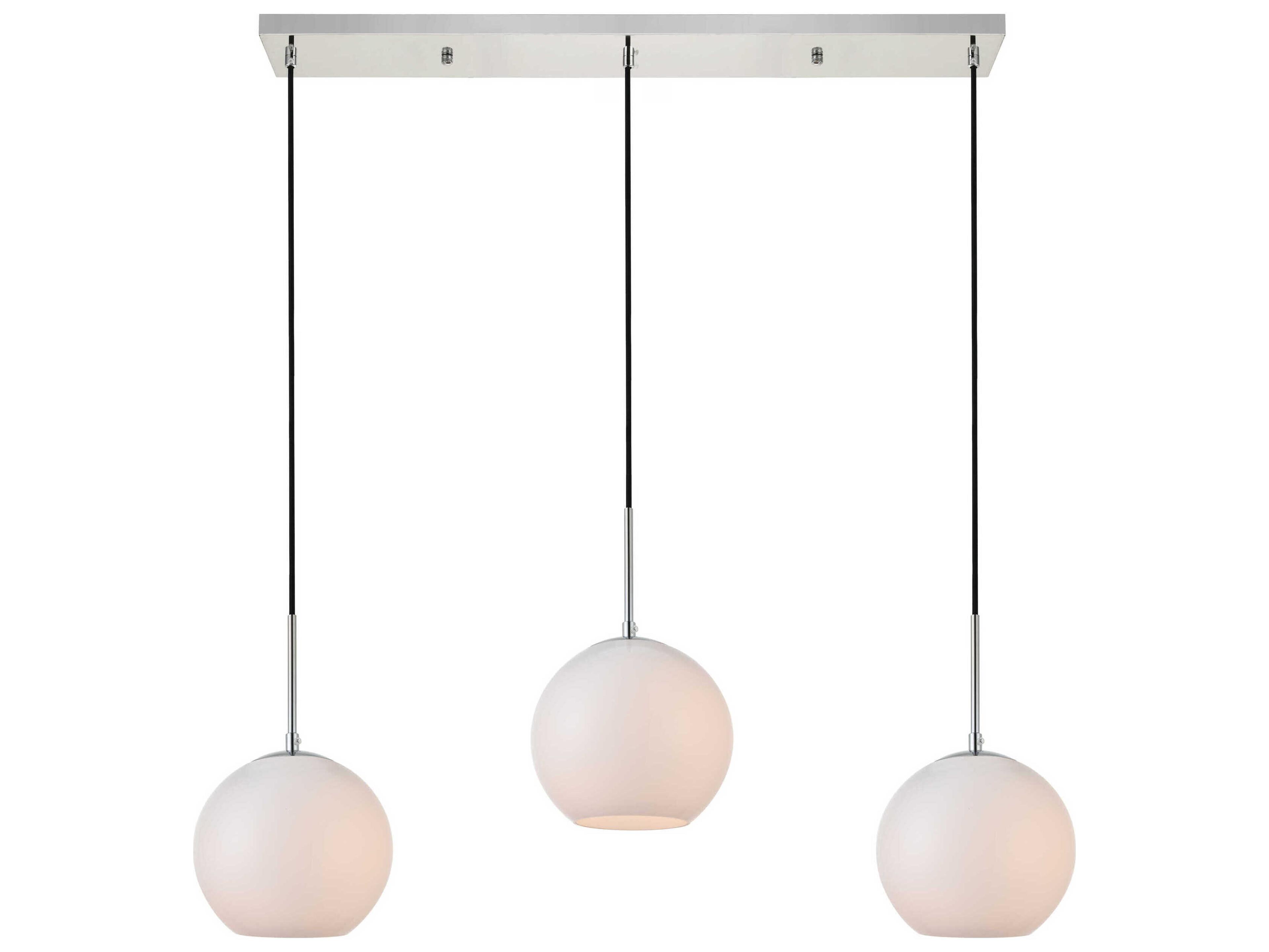 Elegant Lighting Baxter 3-Light Chrome Glass Globe Linear Island Pendant