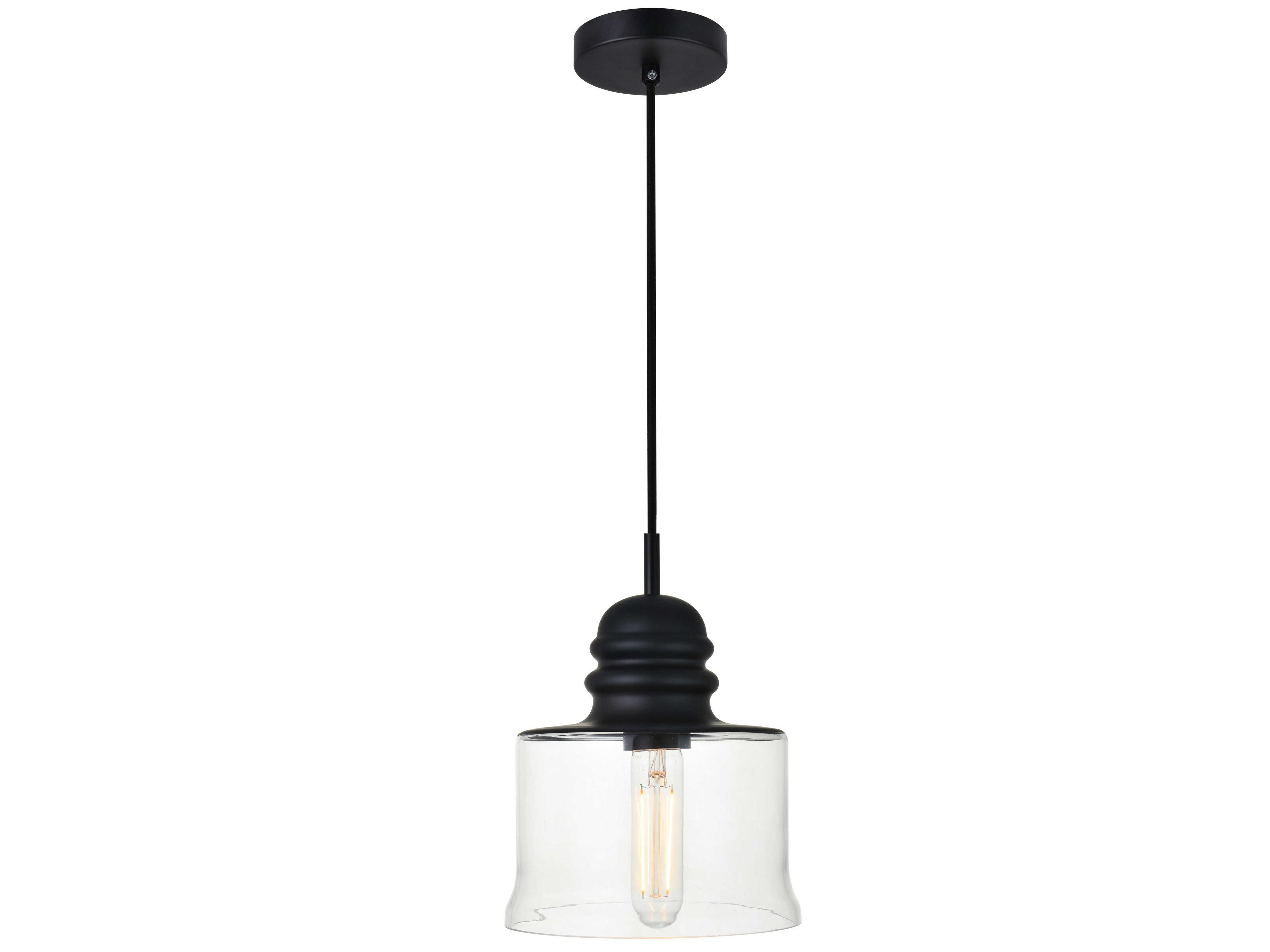 Elegant Lighting Kenna 1-Light Black Glass Mini Pendant