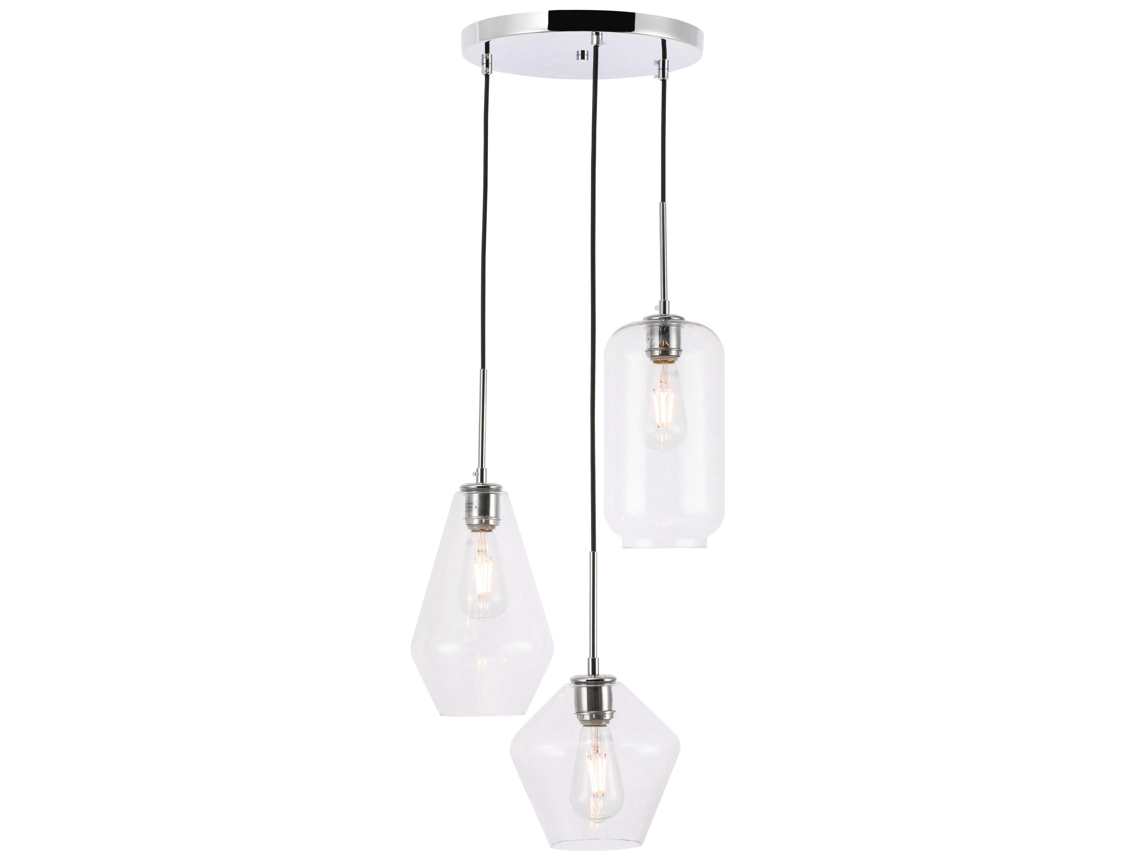 Elegant Lighting Gene 3-Light Chrome Glass Pendant
