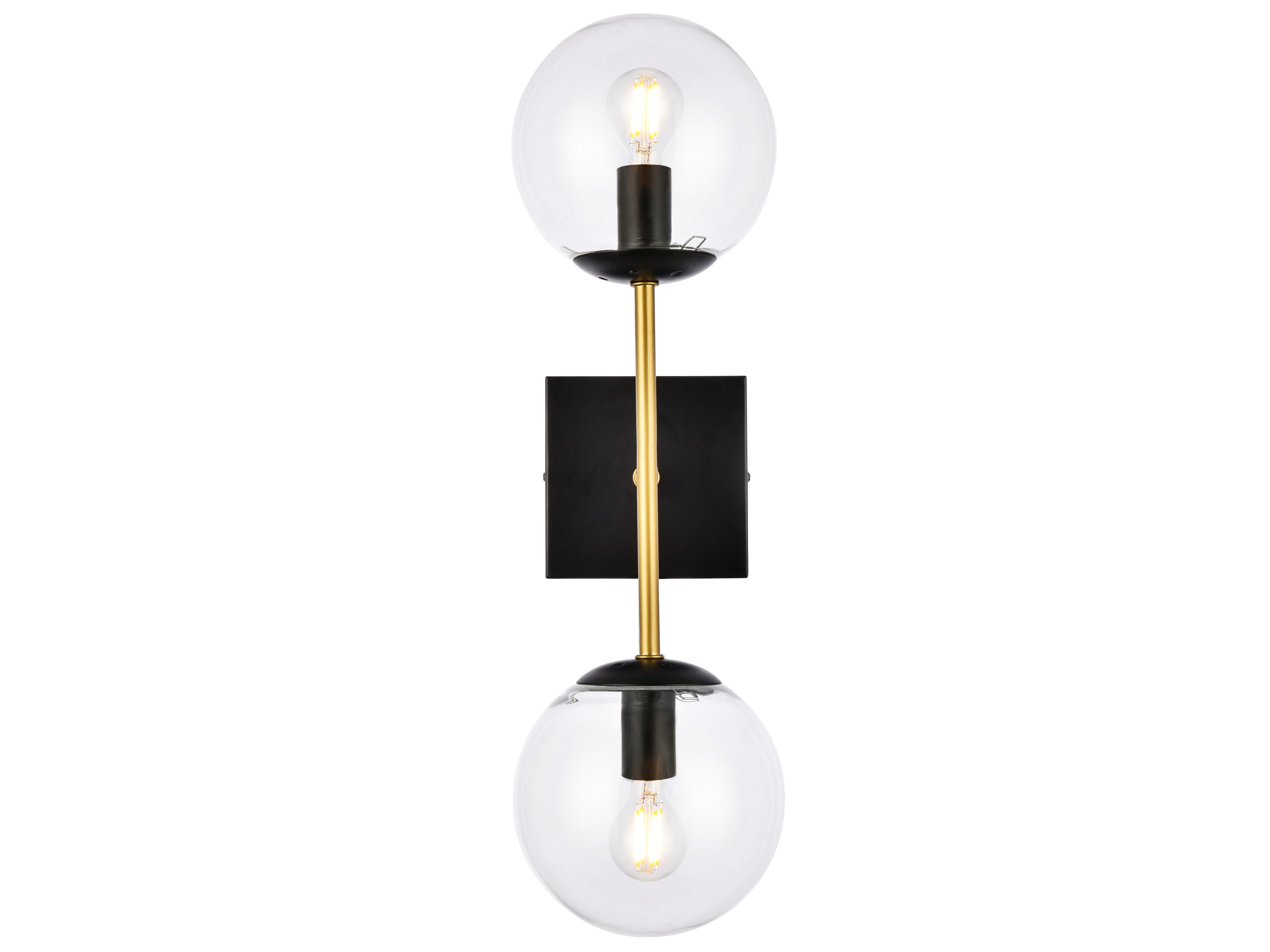 Elegant Lighting Neri 2-Light Black And Brass Clear Glass Wall Sconce