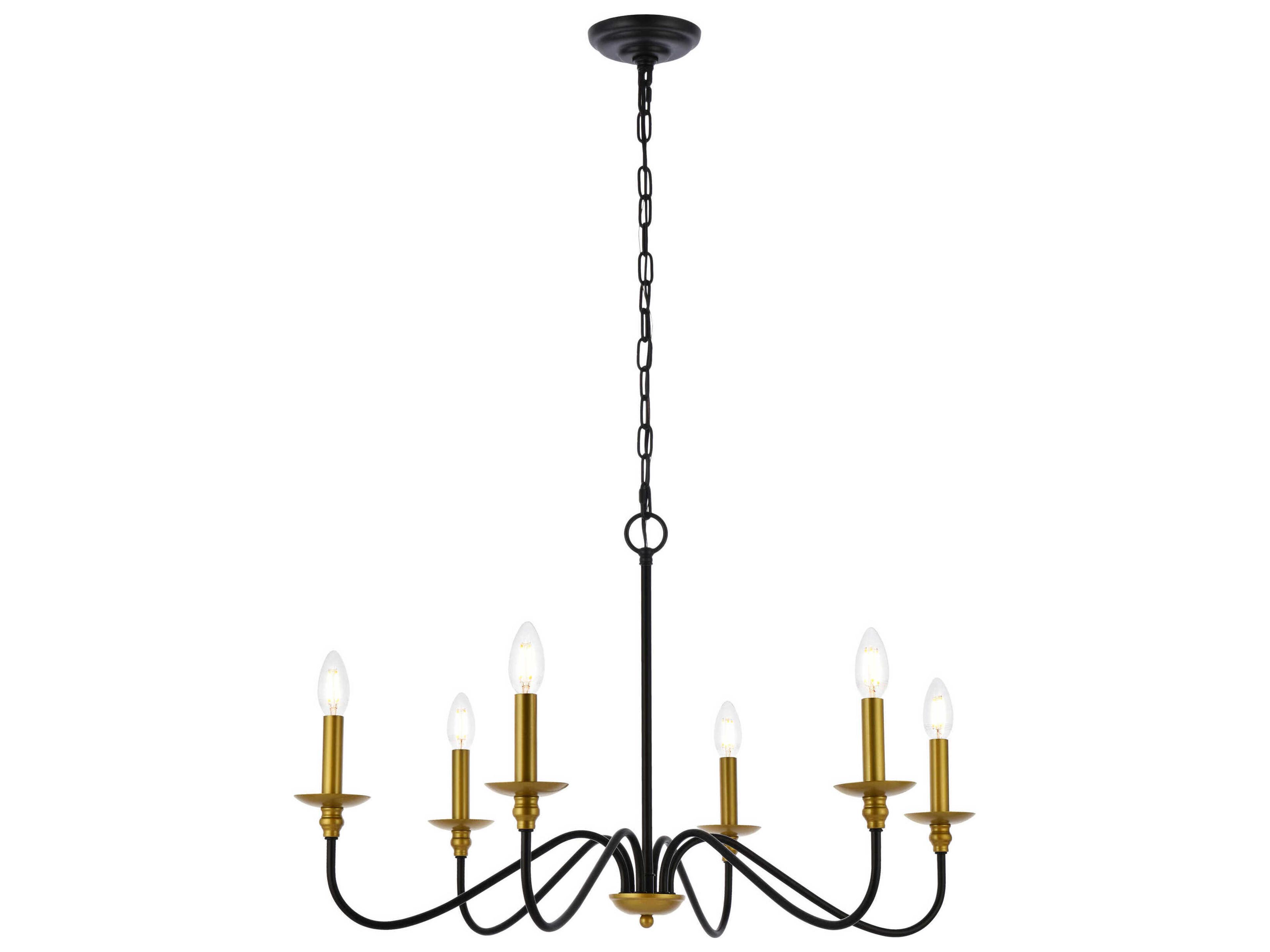 Elegant Lighting Rohan 6-Light Brass And Black Candelabra Chandelier