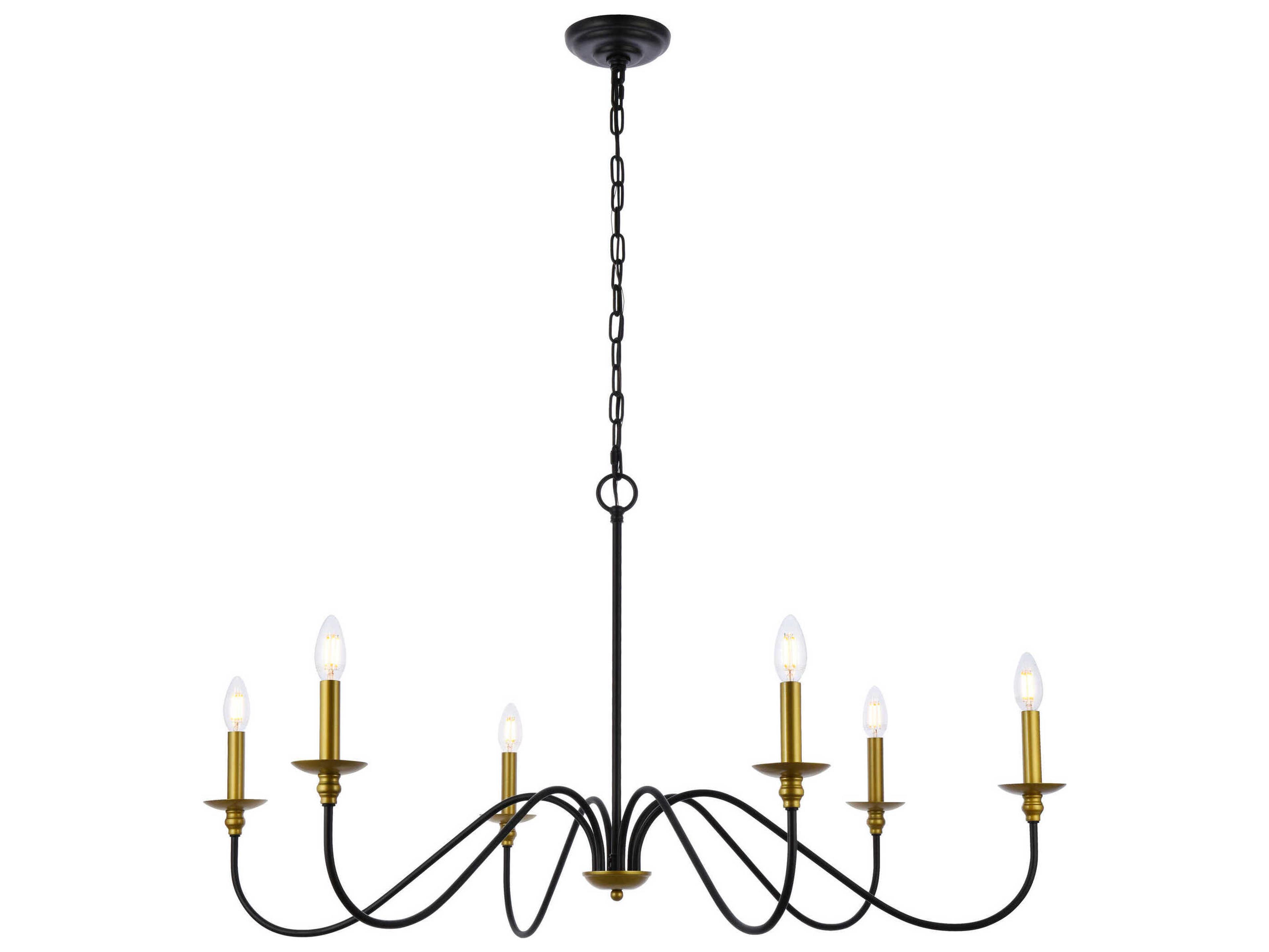 Elegant Lighting Rohan 6-Light Brass And Black Candelabra Chandelier