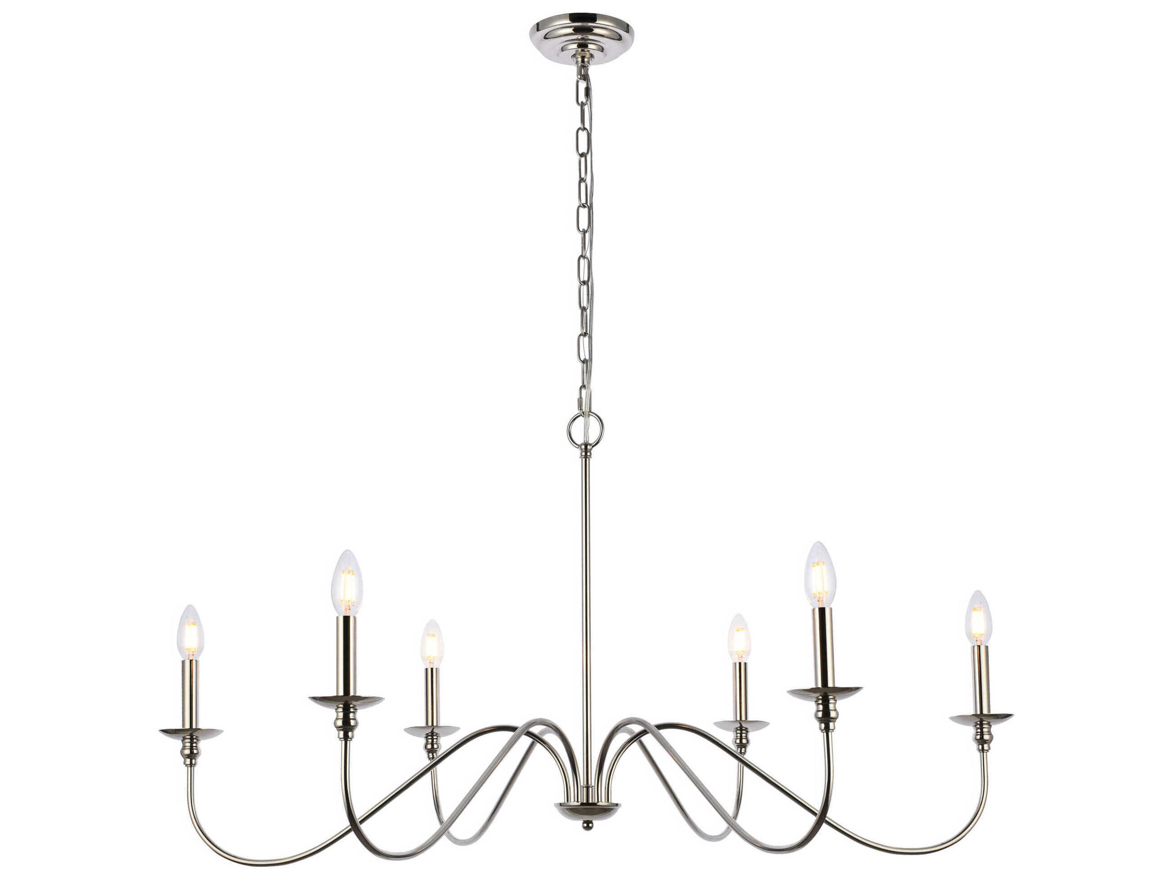 Elegant Lighting Rohan 6-Light Polished Nickel Candelabra Chandelier