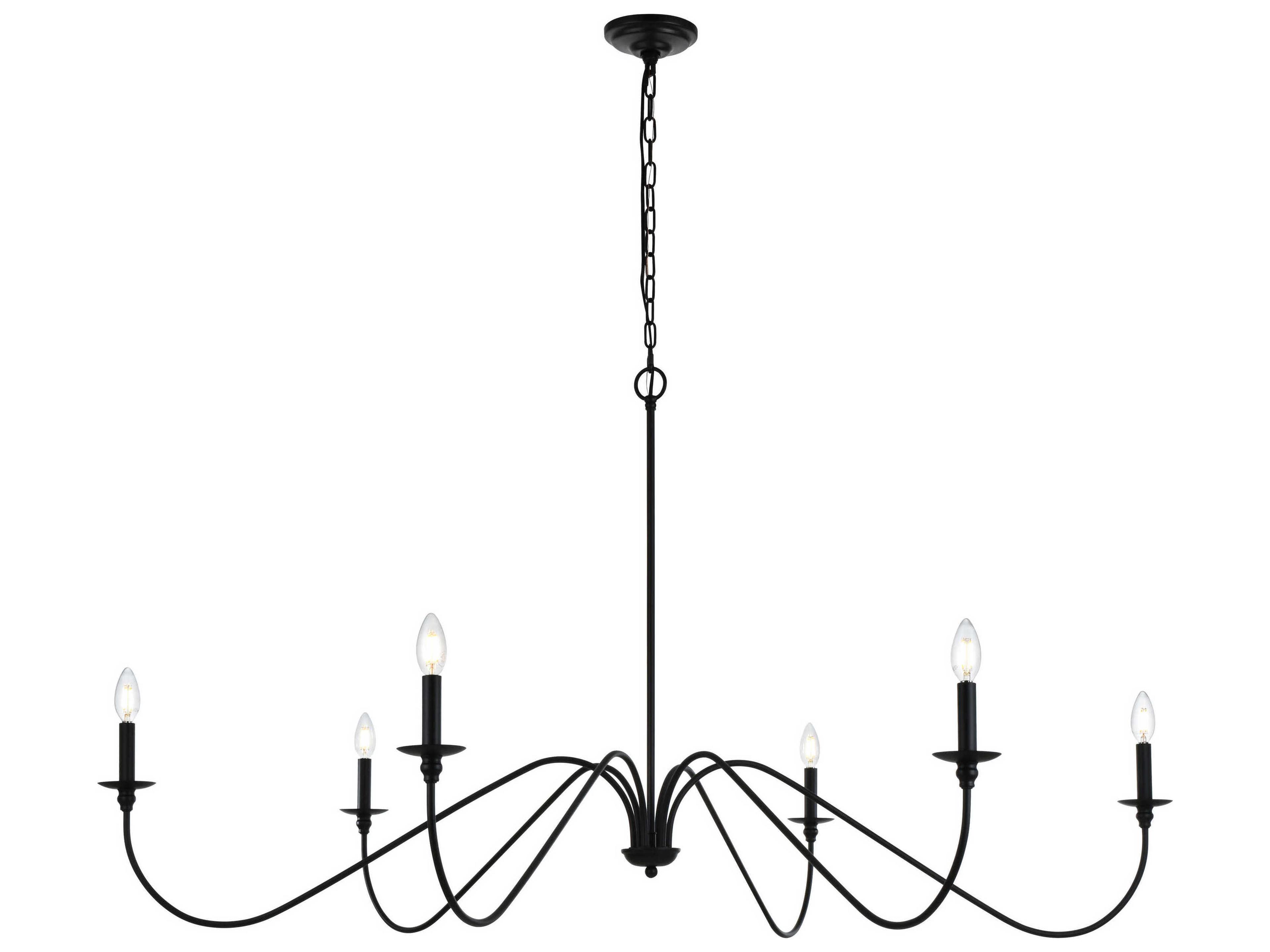 Elegant Lighting Rohan 6-Light Matte Black Candelabra Chandelier