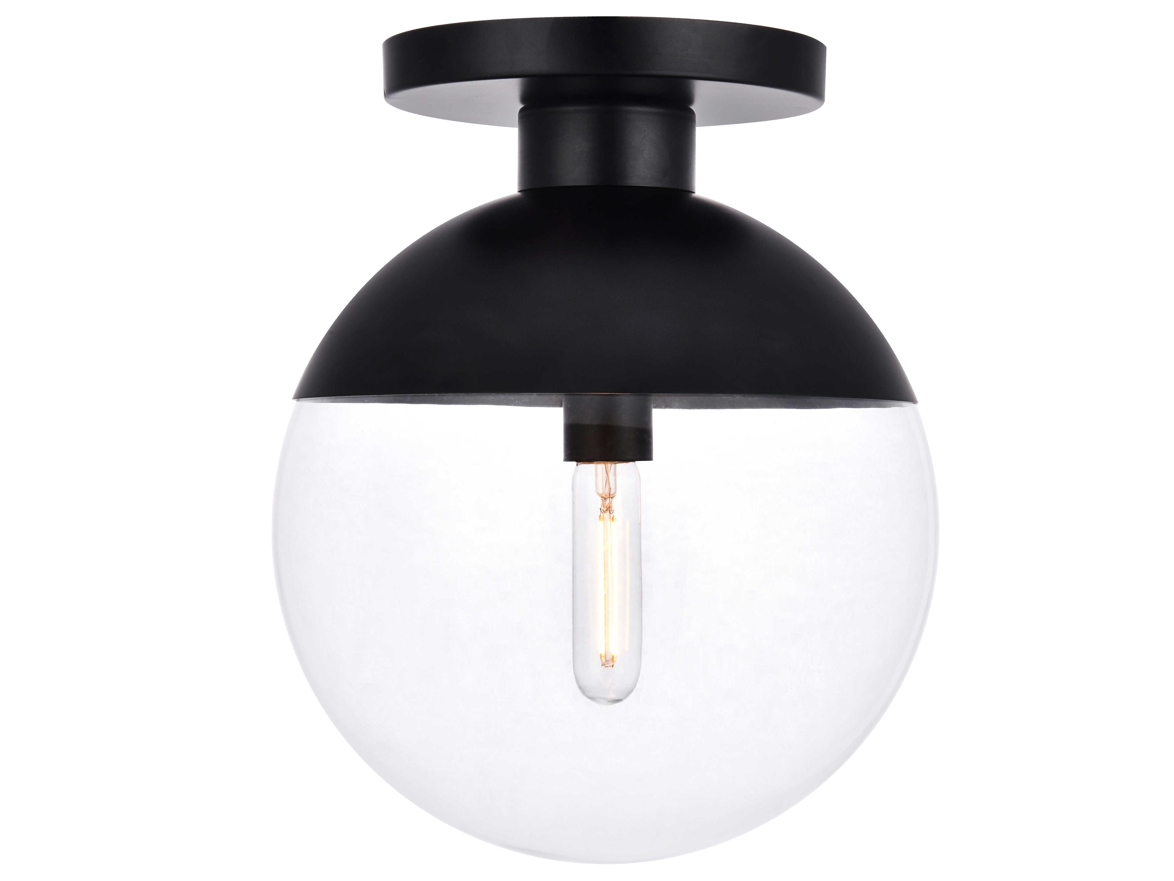 Elegant Lighting Eclipse 1-Light Black Glass Globe Flush Mount