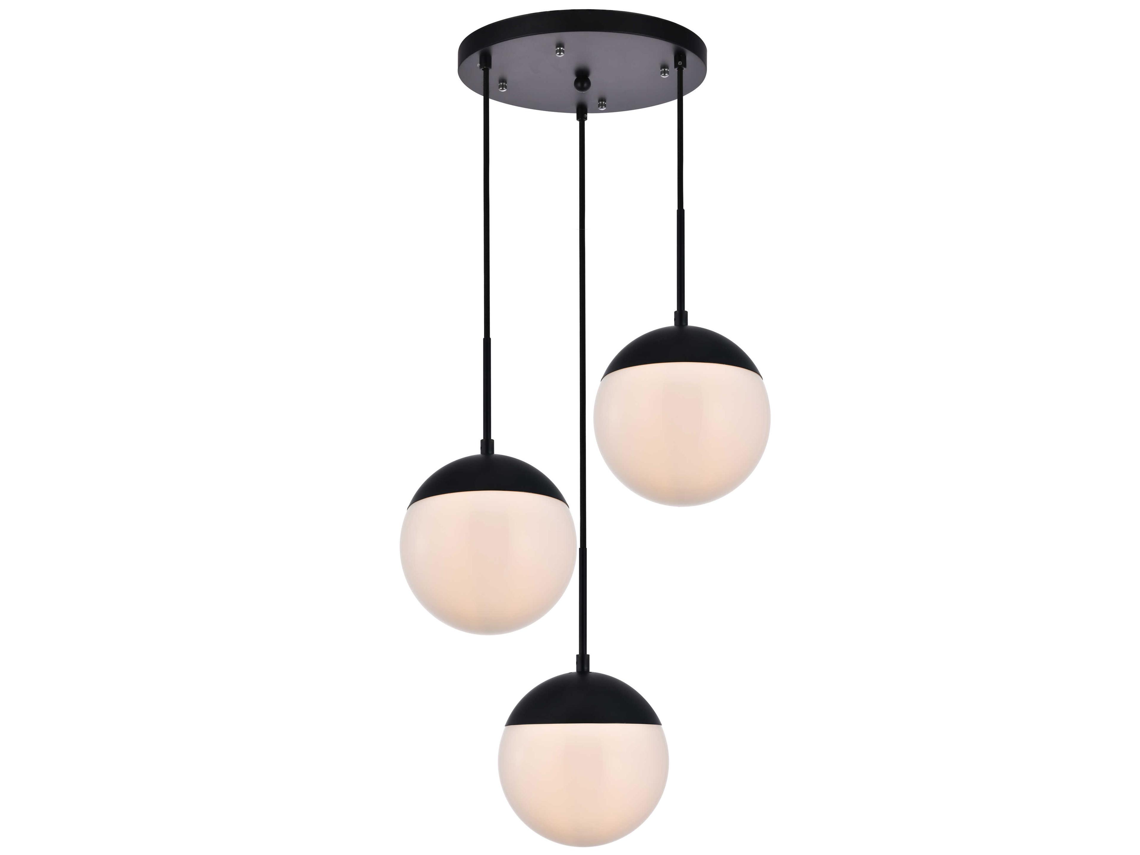 Elegant Lighting Eclipse 3-Light Black Glass Globe Pendant