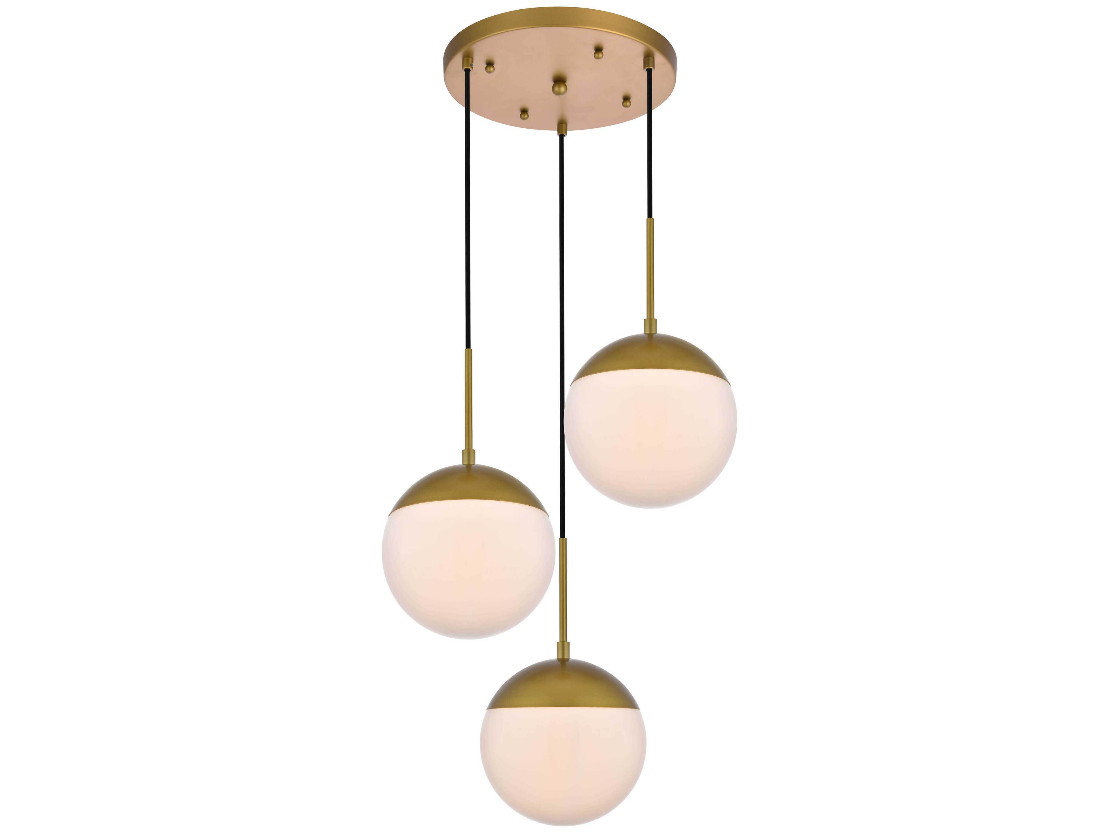 Elegant Lighting Eclipse 3-Light Brass Glass Globe Pendant