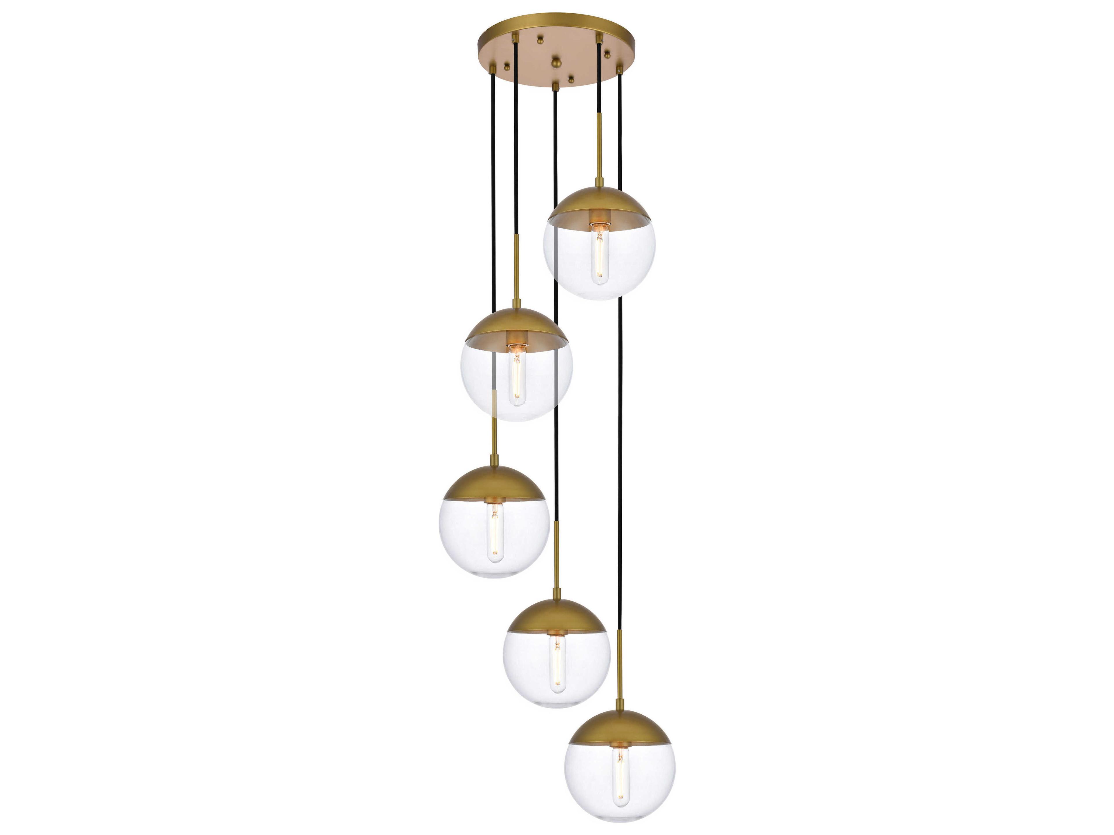 Elegant Lighting Eclipse 5-Light Brass Glass Globe Pendant