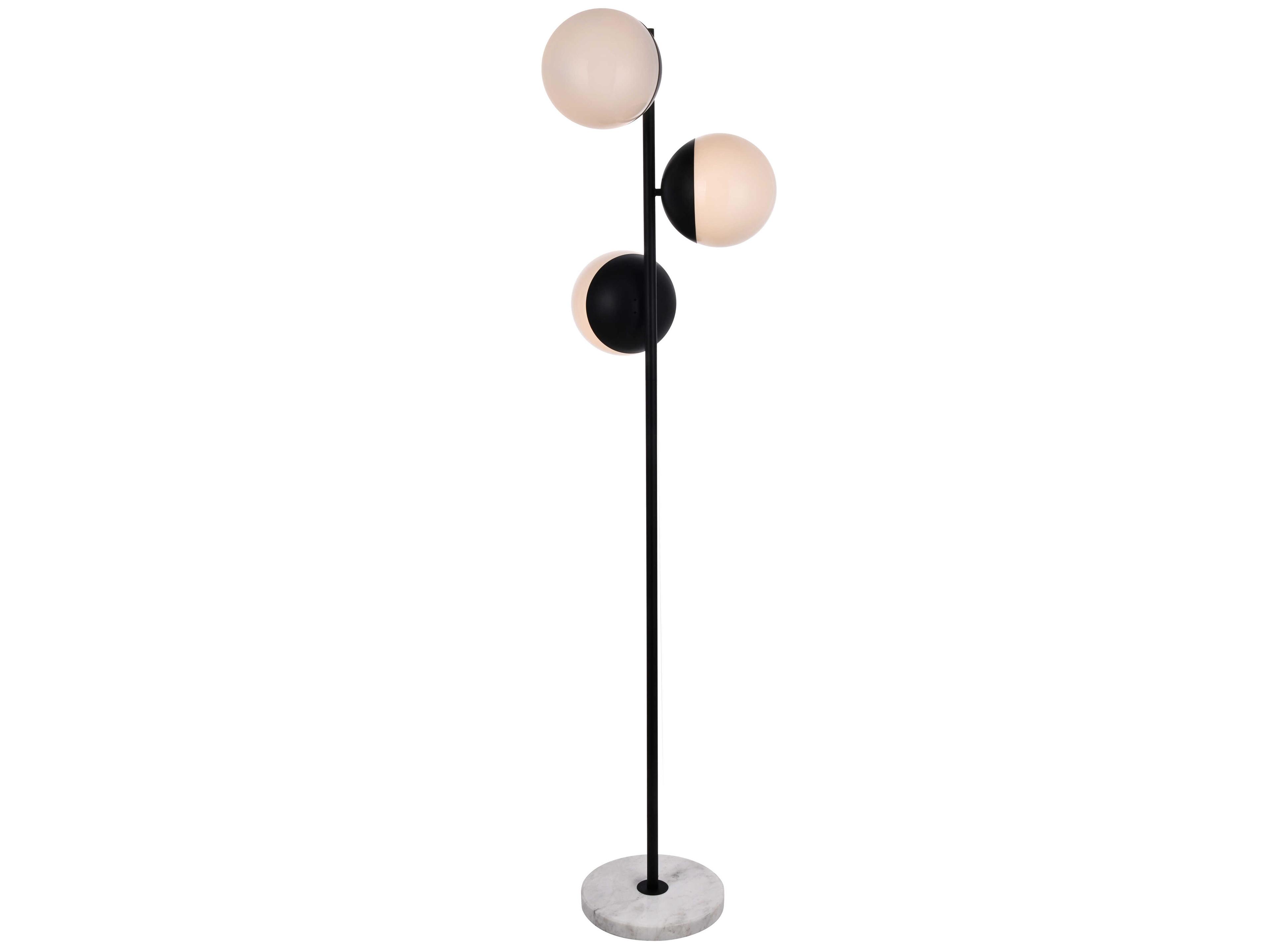 Elegant Lighting Eclipse Black Floor Lamp with Frosted White Glass Shade